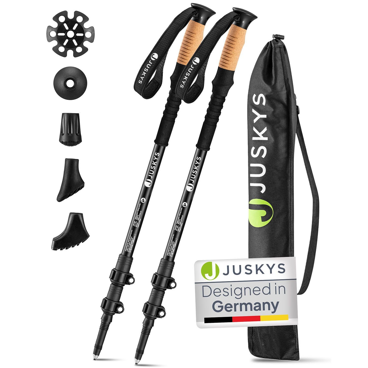Juskys Wanderstöcke (2 St), Alu Teleskop, leicht & ausziehbar, für Damen & Herren, mit Zubehör