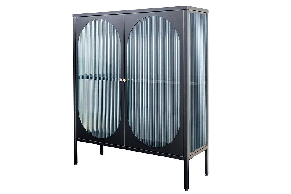 riess-ambiente Vitrine PARIS 110cm schwarz/gold/transparent - Metall-Korpus, Riffelglas-Türen (Einzelartikel, 1-St) edler Schrank mit verstellbaren Fächern – ideal für Wohn- & Essbereich