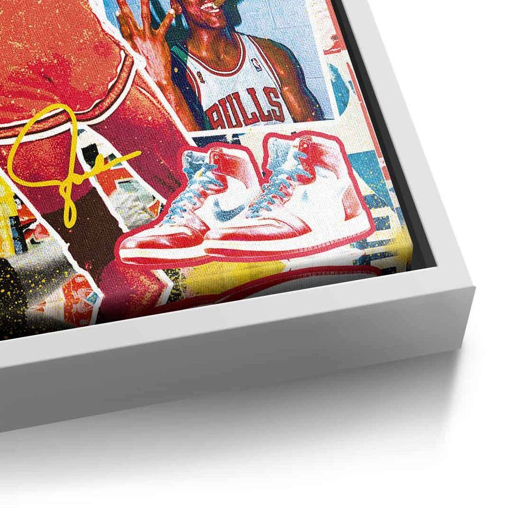DOTCOMCANVAS® Leinwandbild, Rahmen Leinwandbild schwarzer Pop Bulls Porträt Jordan Collage Art Michael 23