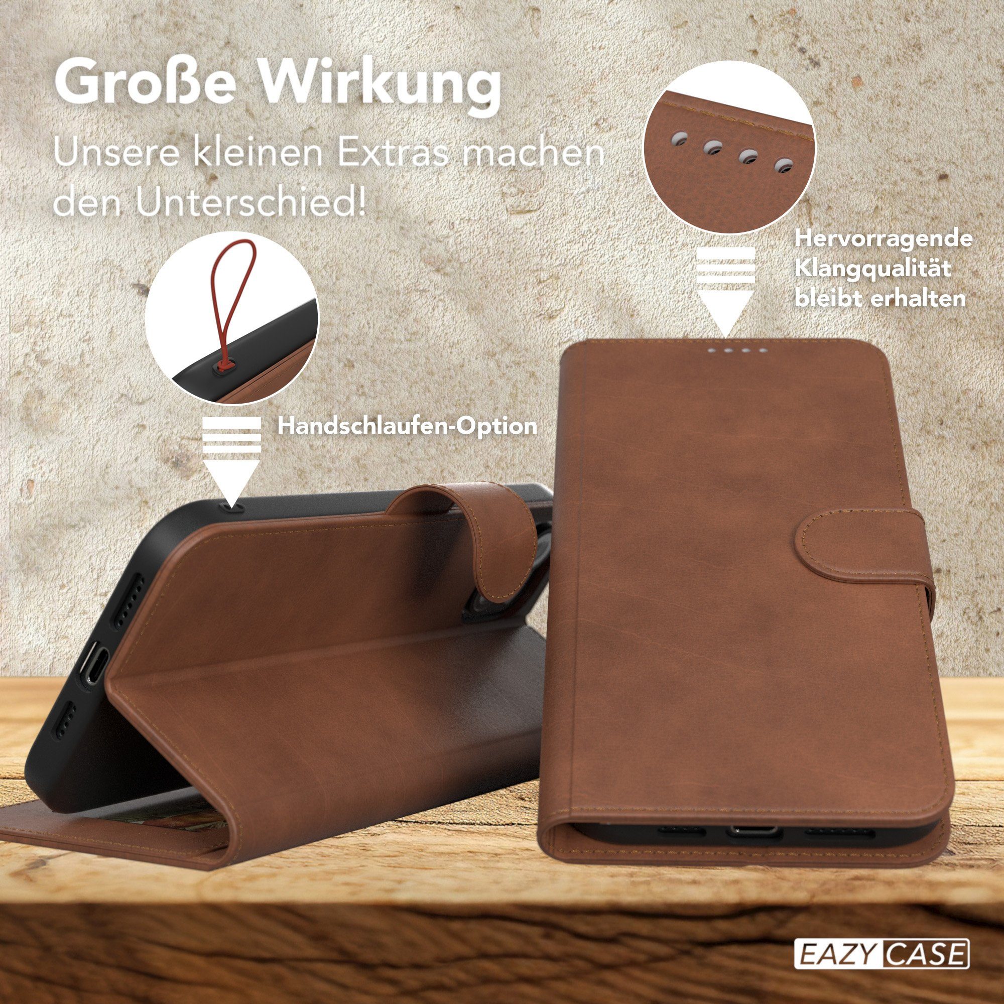 EAZY CASE Handyhülle Business Handytasche Kartenfach für iPhone 15 Plus 6,7 Zoll, Handyhülle Flip Case Schutztasche zum Aufstellen Wallet in Dunkelbraun