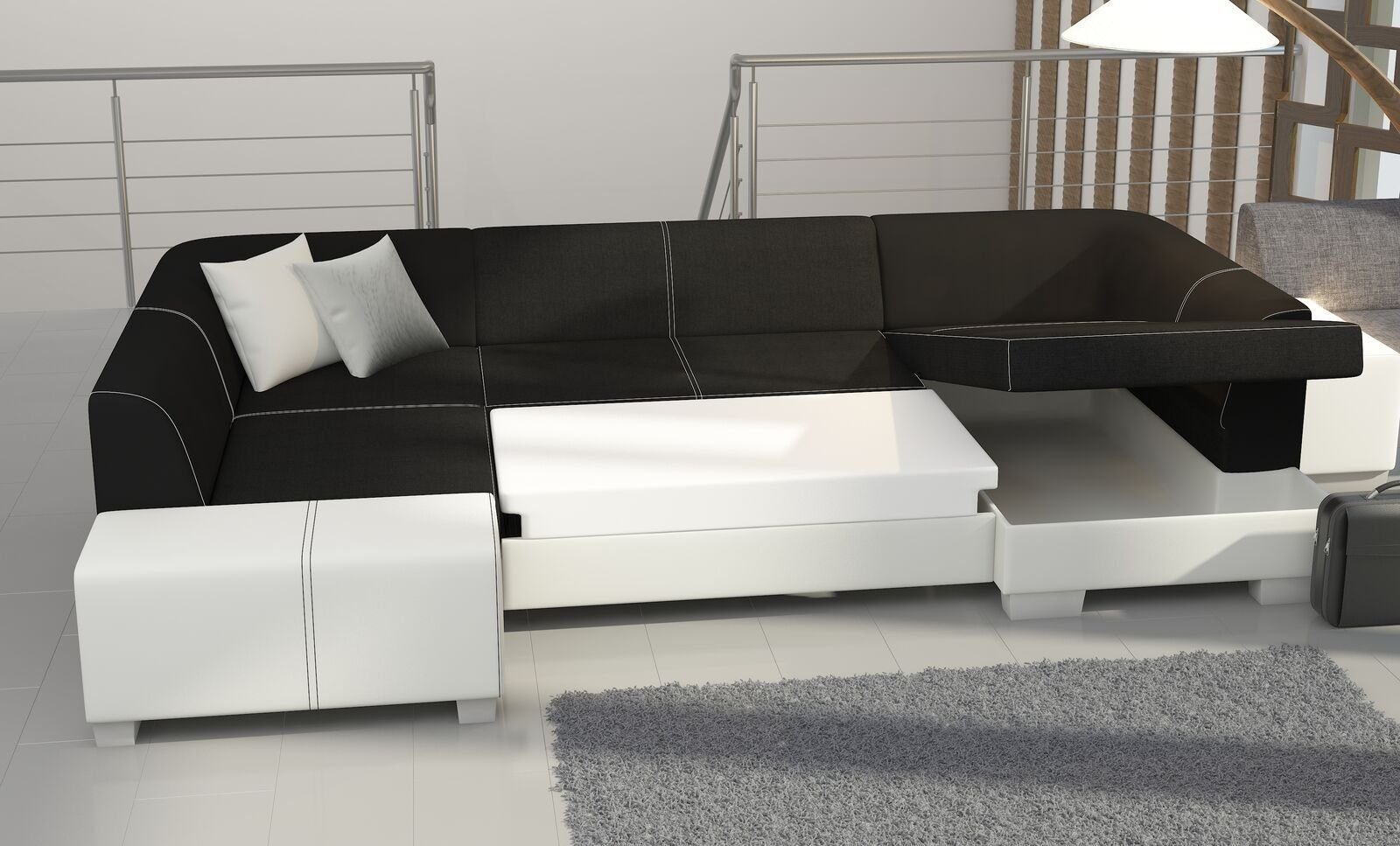 JVmoebel Ecksofa, Sofa Couch Modern Schlafsofa Couch Bettfunktion Polster Eckgarnitur Schwarz/Weiß
