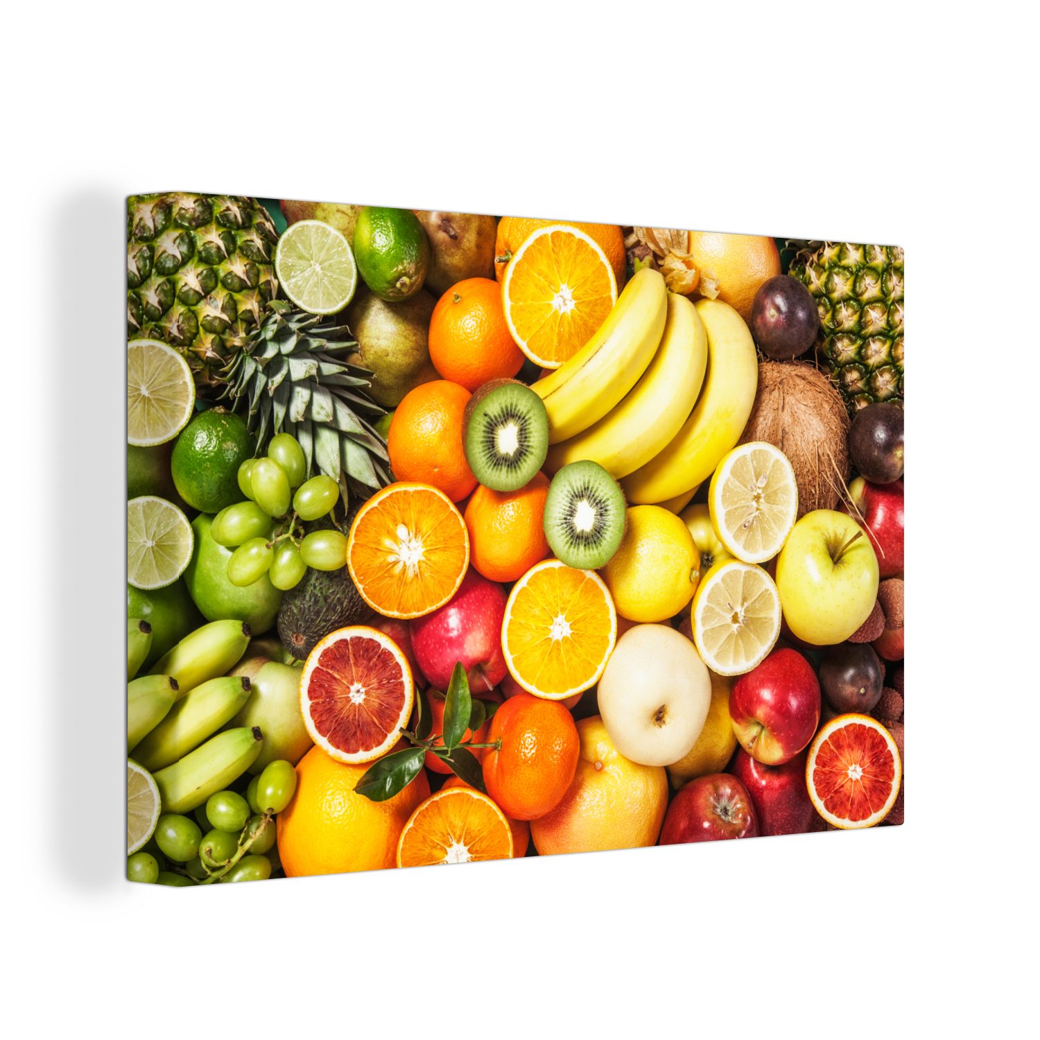 OneMillionCanvasses® Leinwandbild Kiwi - Banane - Obst, (1 St), Wandbild Leinwandbilder, Aufhängefertig, Wanddeko, 30x20 cm