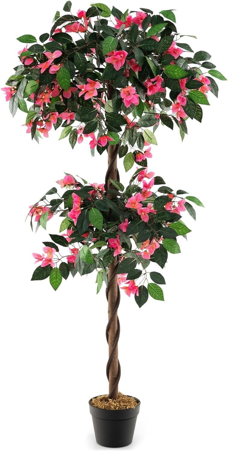 Kunstpflanze, KOMFOTTEU, Rosa mit 630 & Blättern Blüten & cm, 252 150 Höhe Topf, Stamm im