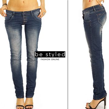 be styled Straight-Jeans low waist Damen Jeanshosen, niedrig geschnitten mit Knopfleiste j12L-3 5 - pocket
