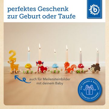 BIECO Kerzenhalter Bieco Holz Geburtstagszug Waldtiere mit Zahlen 0 - 9 Jahre 17 tlg., Länge ca. 59 cm Kerzen Geburtstagszug Holz Eisenbahn Kinder Geburtstagszug Holz Geburtstagskerzen Zahlen Holz-Zug