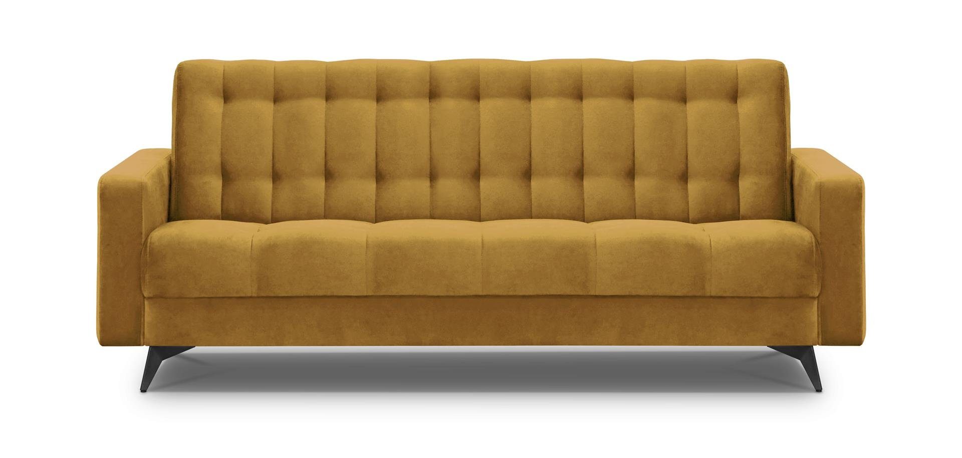 Beautysofa Schlafsofa GRETA BIS, Senfgelb Wohnzimmer, Velour, für Couch Sofa Polstersofa Schlaffunktion, Bettkasten