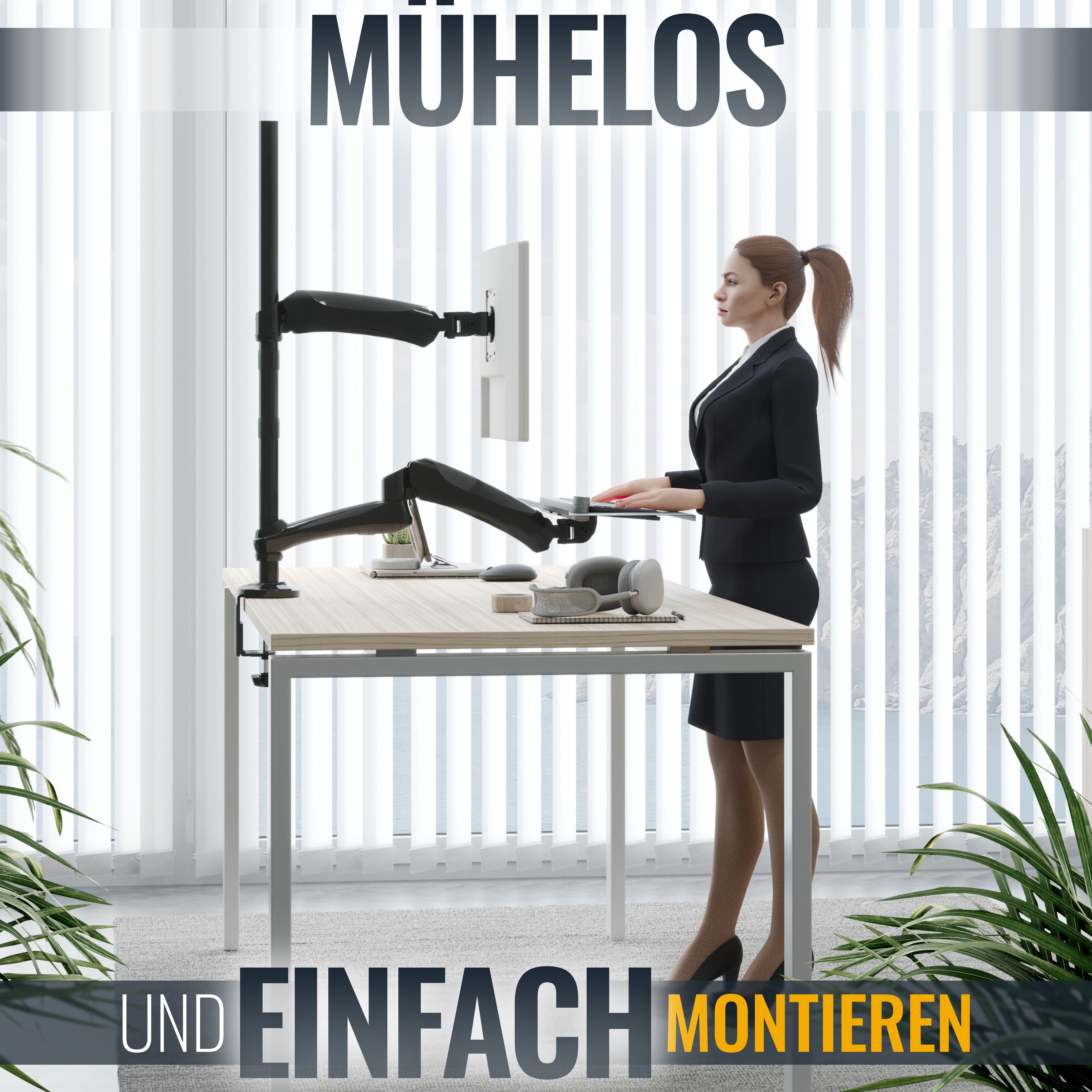 RICOO Monitor-Halterung Desktop Monitor Tischhalterung mit Tastaturablage TS1211, (bis 27 Zoll, VESA 75x75 und 100x100, 1-tlg., 9 kg Monitor, 2 kg Tastatur belastbar, 33-68 cm (13"-27) Diagonale, Neigbar +90°/-90°, drehbar bis 360°, schwenkbar bis 180)