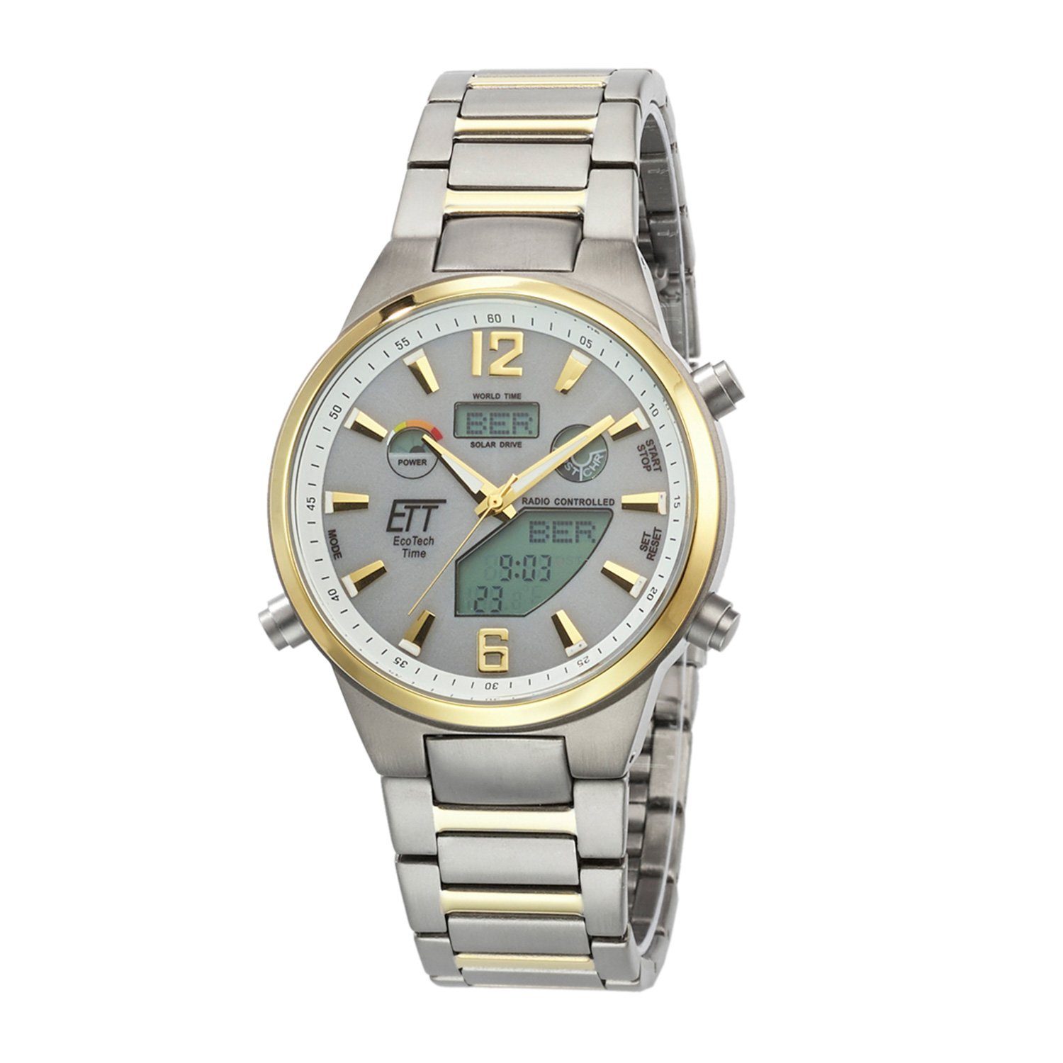 ETT Funkuhr Herrenuhr EGT-11381-21M, Funk, Solar, World Timer, mit Weltzeitanzeige