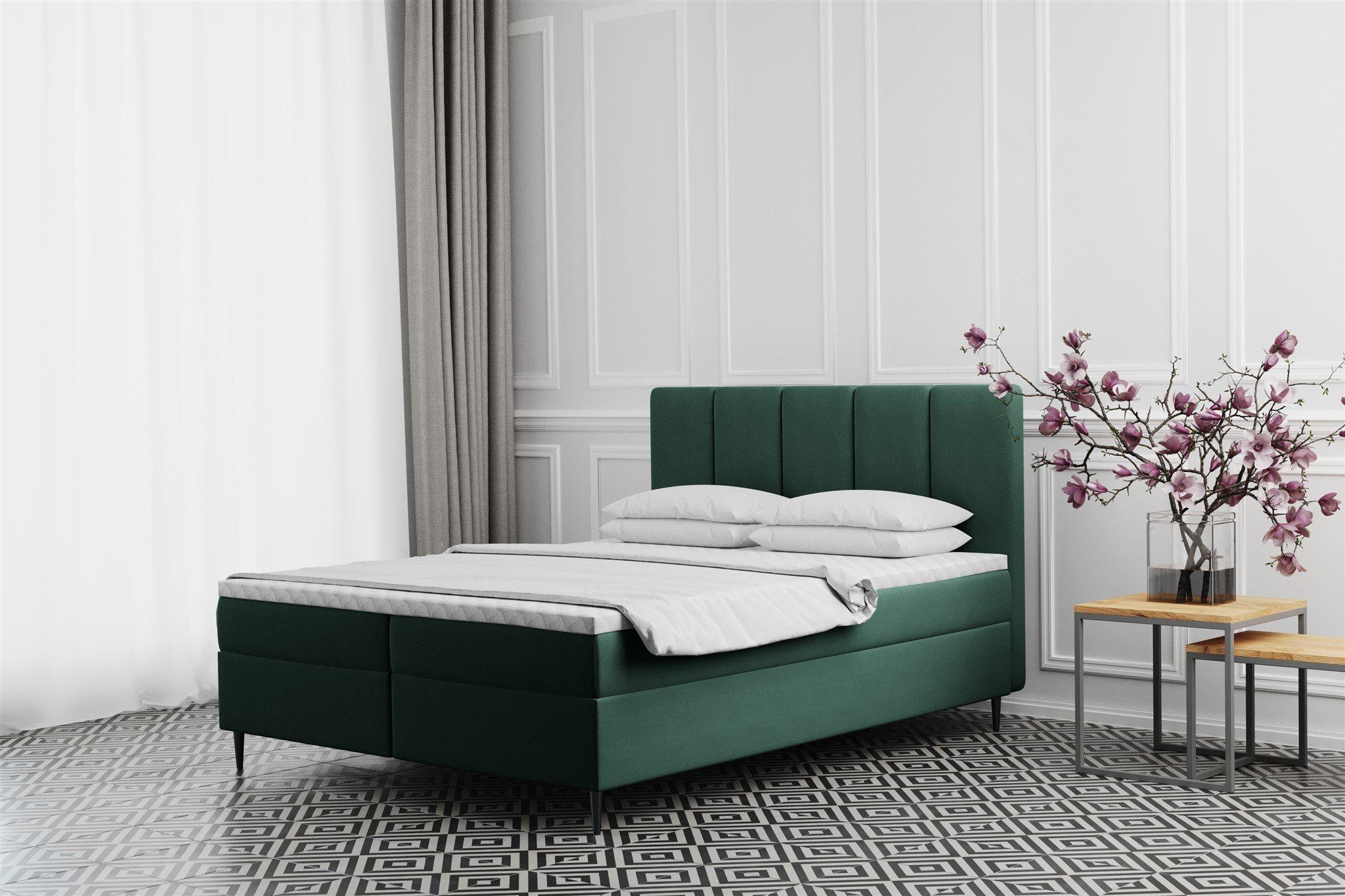 Fun Möbel Boxbett Schlafzimmerbett MARAL Überlänge in Stoff neue Farben (inkl. Bettkästen, inkl. Kaltschaumtopper), auch in Standardlänge erhältlich