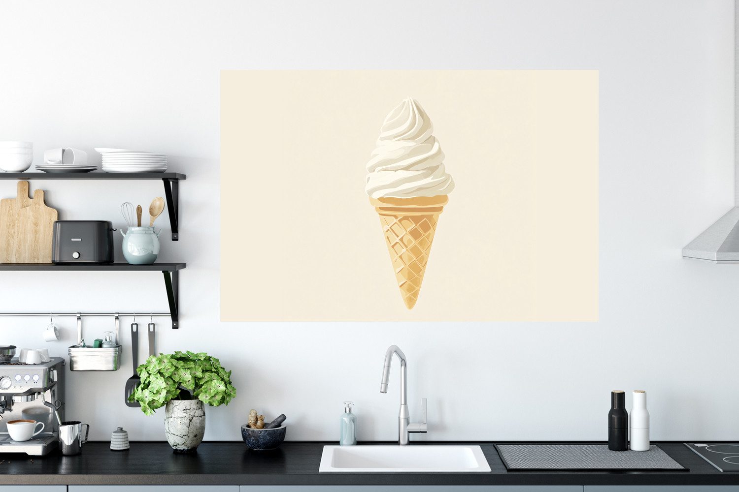 MuchoWow Wandsticker Eiswaffel - Weiß (1 St), Wanddeko, Aufkleber, Wandtattoo, 120x80 cm