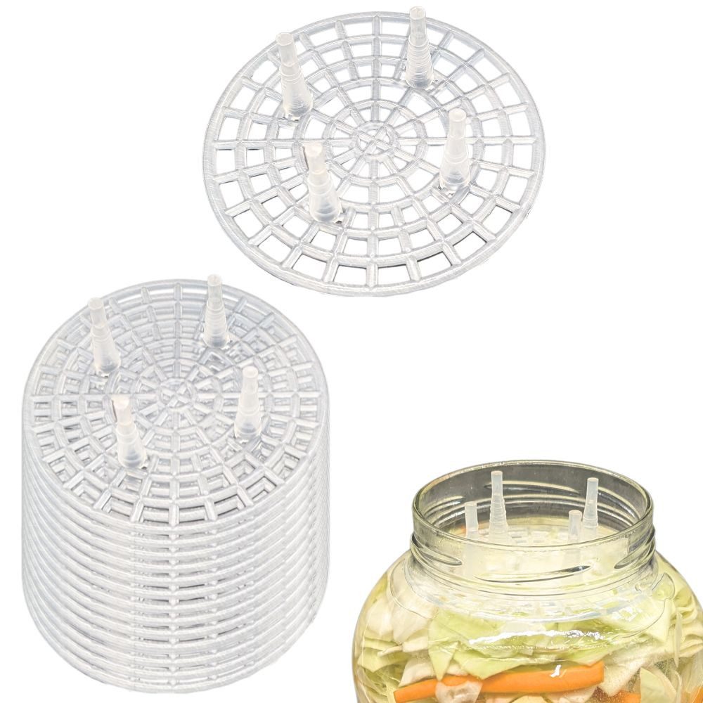 mikken Fermentationsdeckel Fermentiergitter Eintauchgitter Ø 10,5 cm passend für TO100 Gläser, (Spar-Set, 15-tlg), PVC-frei, Ø 10 cm, Öffnung 90-94 mm