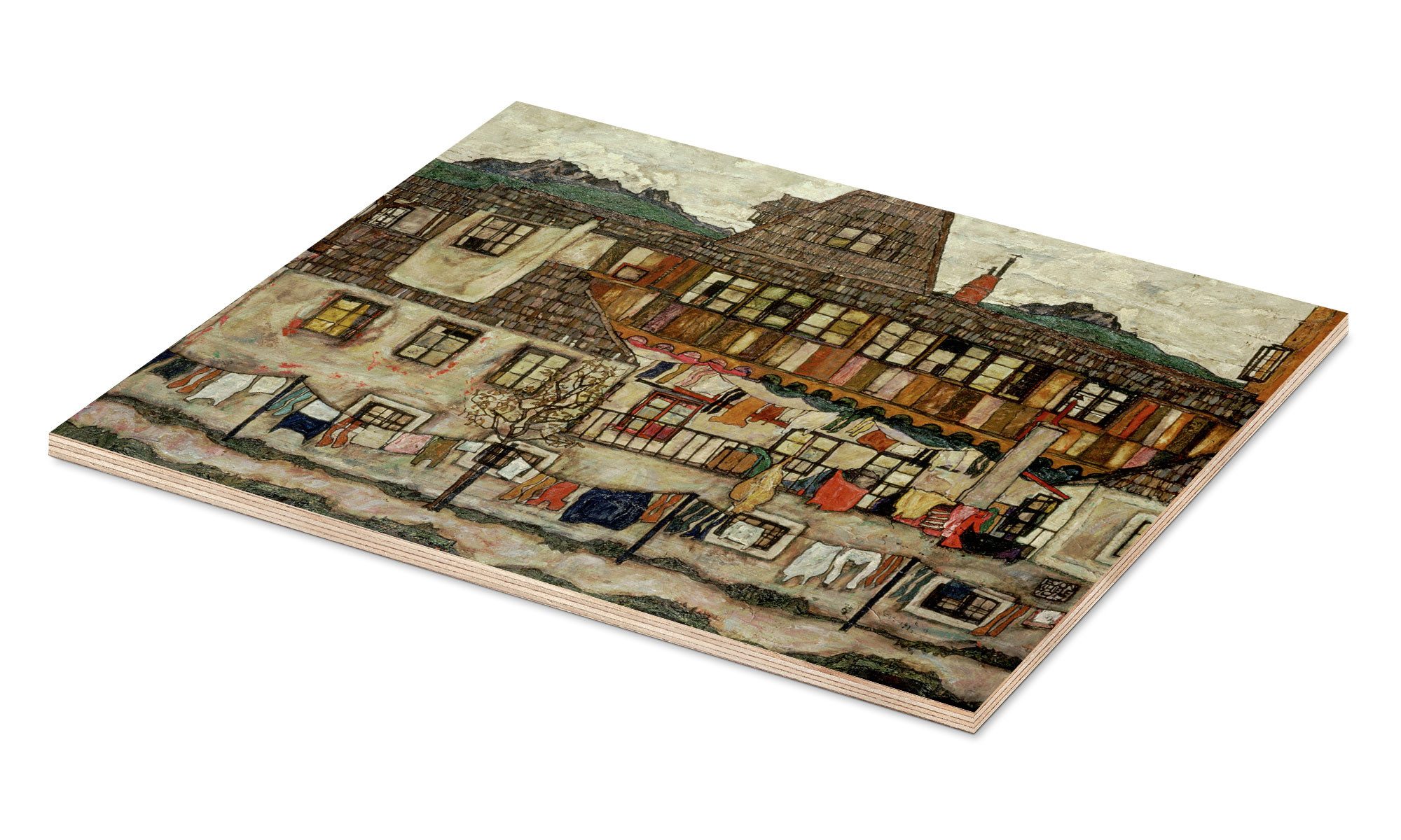 Posterlounge Wandbild Haus mit trocknender Wäsche, 1917, Egon Schiele, erhältlich als Poster, Leinwandbild, Wandsticker oder Acrylglasbild