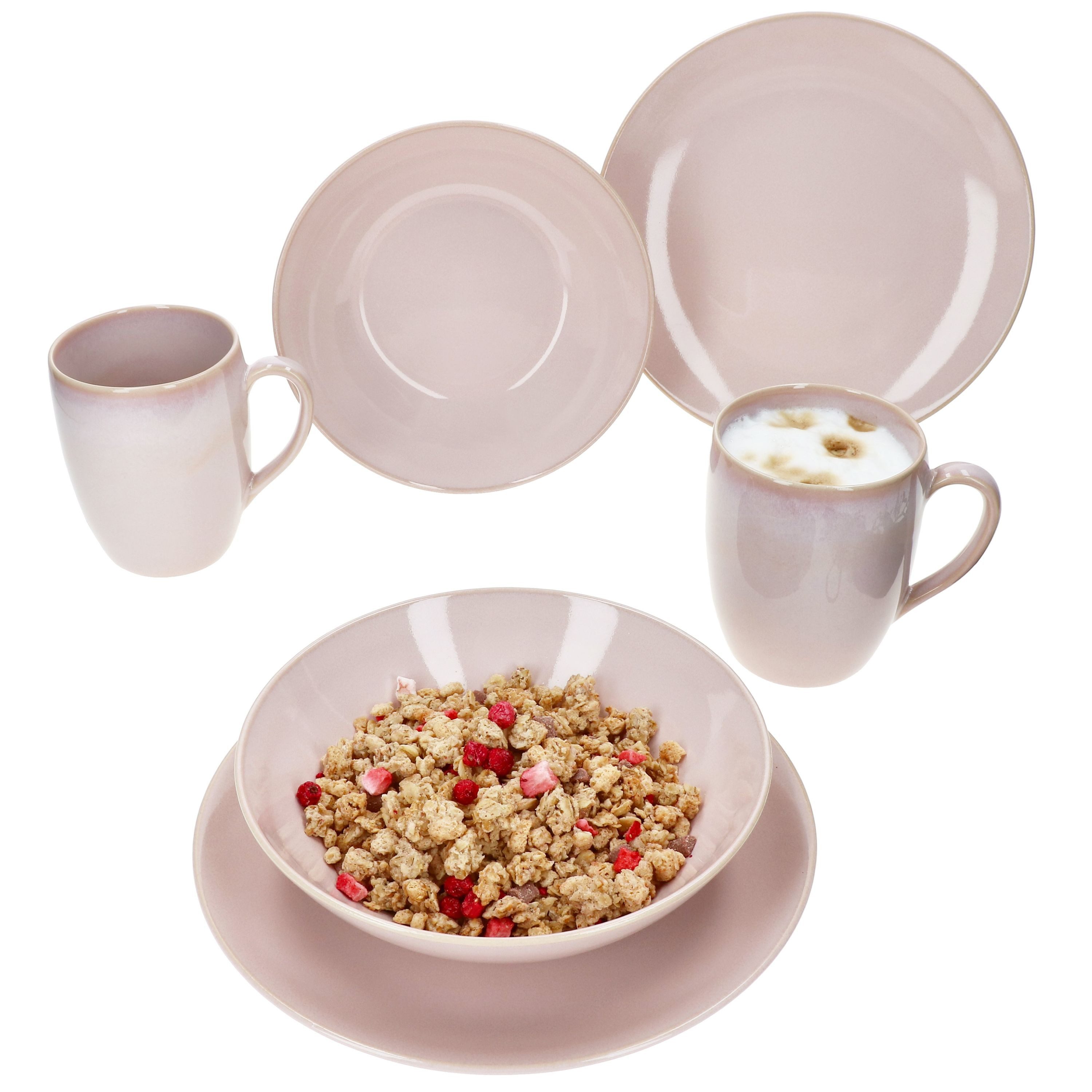 MÄSER Frühstücks-Geschirrset Ossia 6tlg Tearose rosa Frühstücksset Тарелки Kaffee-Becher -Schale, Steingut