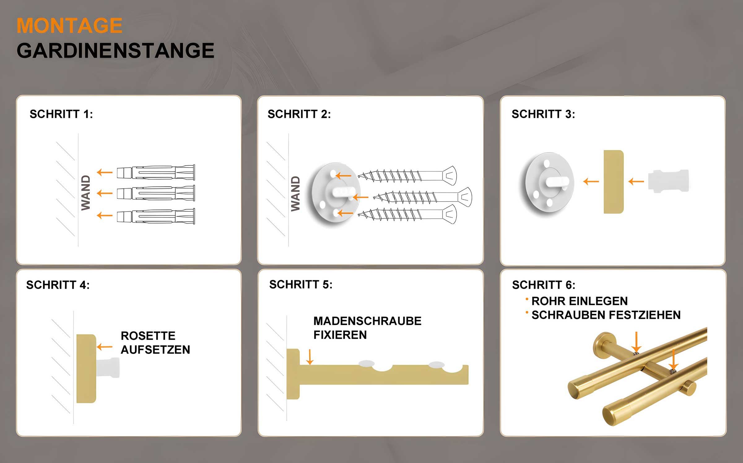 iso-design Gardinenstange 20 mm 2-läufig Messing Matt aus Metall Wandmontage Endstück Kappe, Ø 20 mm, 2-läufig, Fixmaß, mit Bohren, verschraubt, Metall, Alumini – Bild 5 von 5