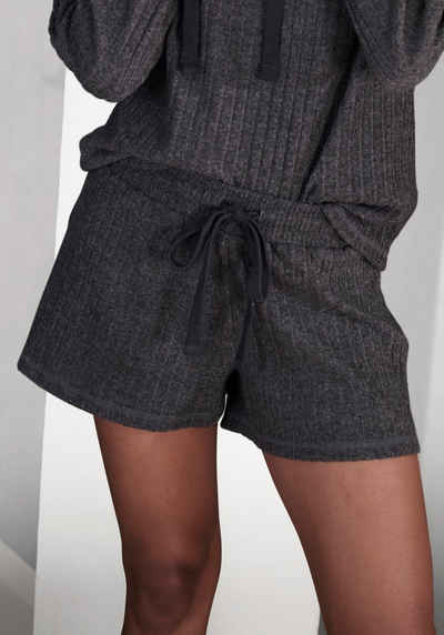 LASCANA Shorts -Loungeshorts meliert in weicher Ripp-Qualität mit Bindeband