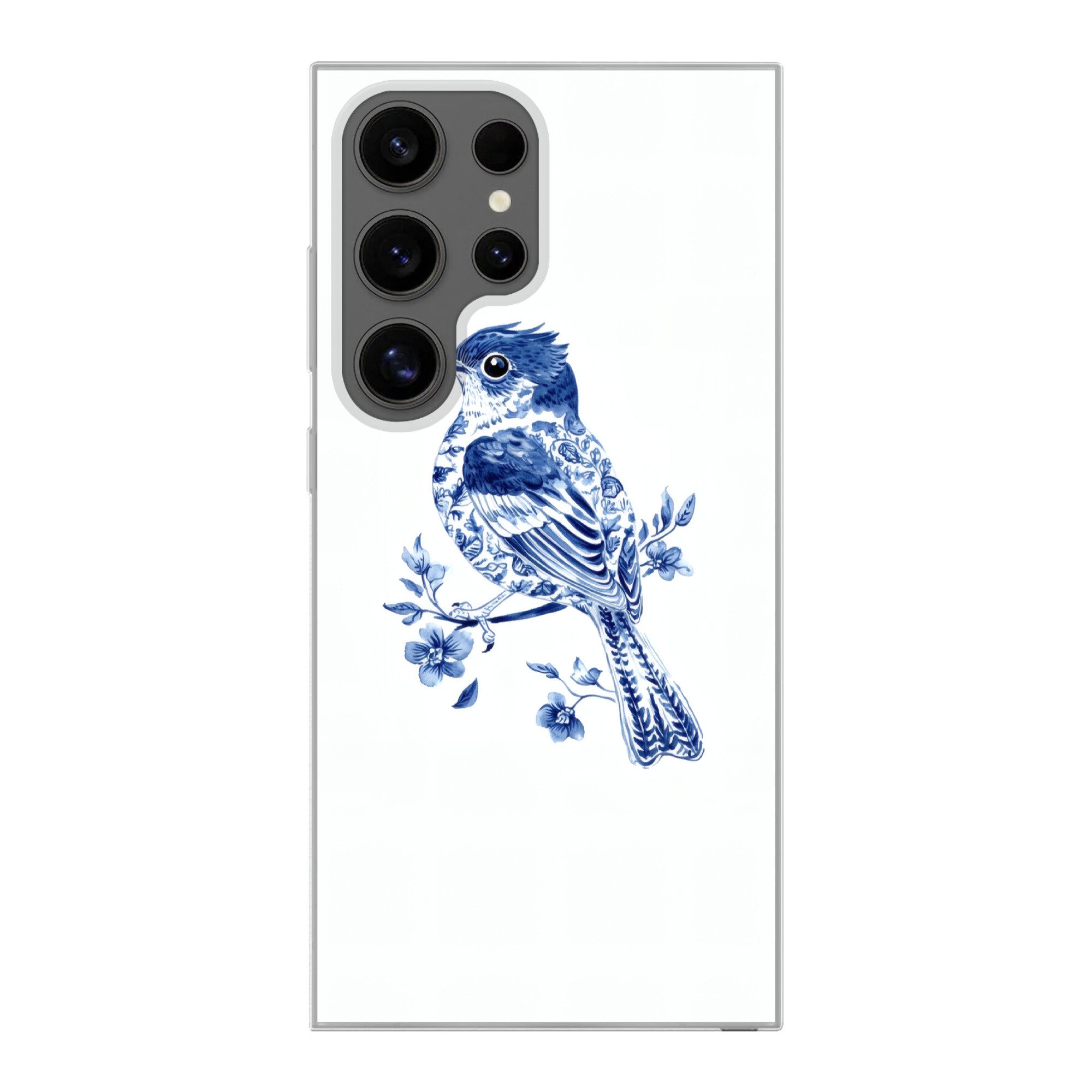 MuchoWow Handyhülle für Samsung Galaxy S24 Ultra Vogel - Delfter Blau - Illustration - Blu, Phone Case, Silikon, Schutzhülle Dünn