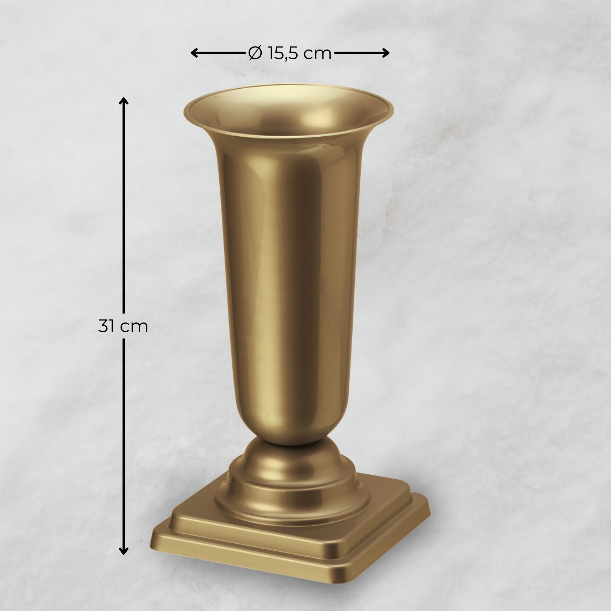 matches21 HOME & HOBBY Dekovase Grabvasen mit Sockel zum Hinstellen 2er Set 31 cm, gold (2 St), Wetterfeste Grabschmuck Kunststoff Friedhofsvasen