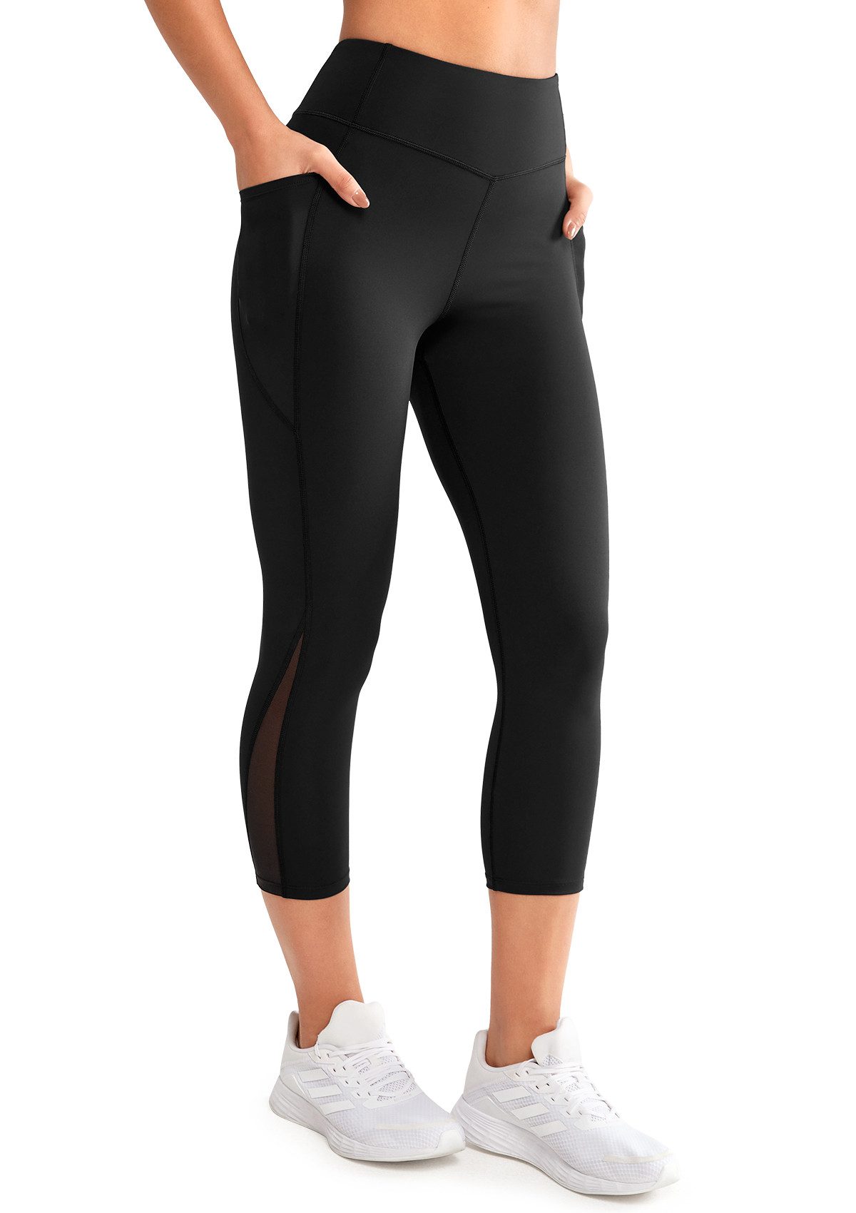 Yvette 3/4-Leggings Damen Capri Sporthose mit Taschen & Mesh Beine, E110611A21
