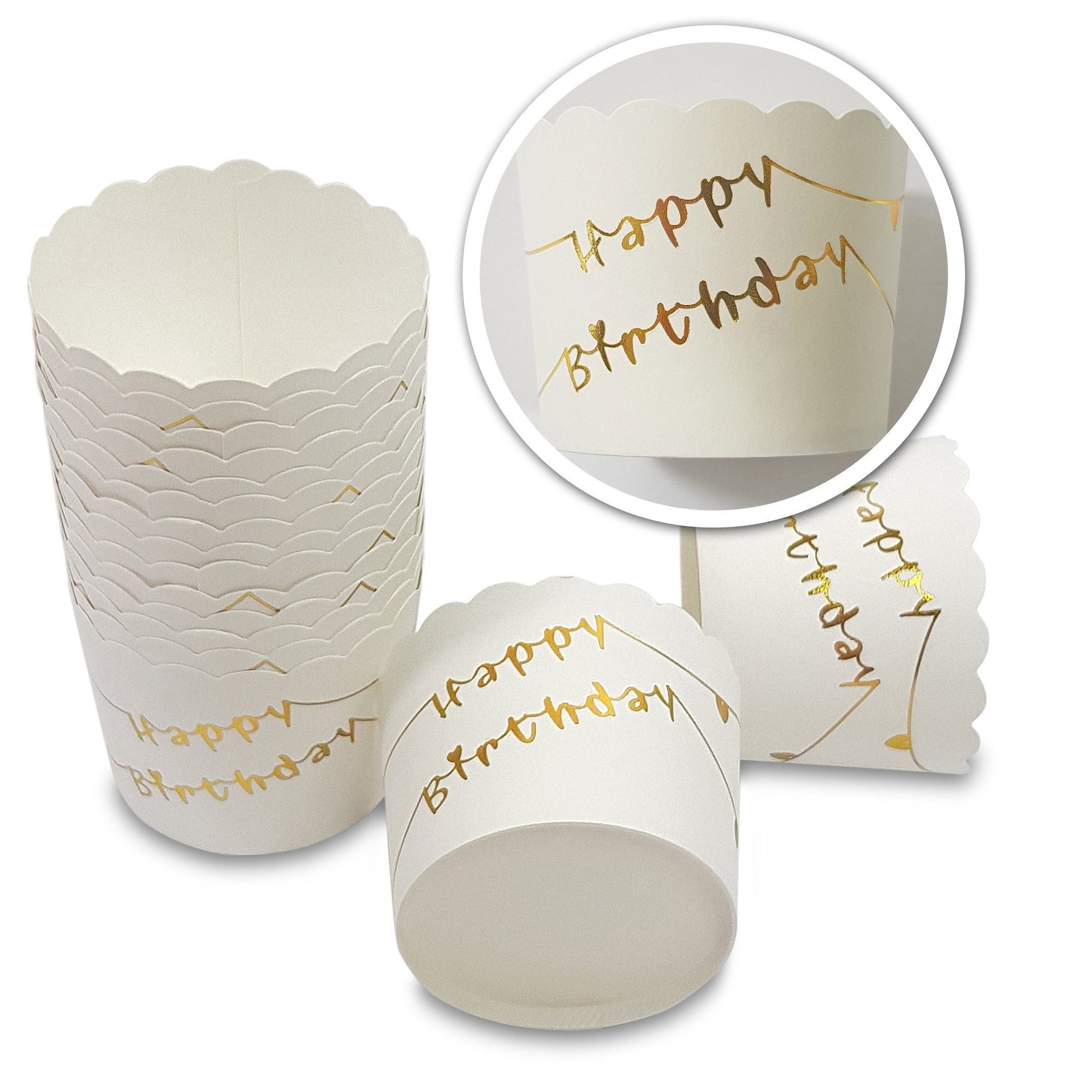 Frau WUNDERVoll Muffinform Muffin Backformen, groß Durchmesser 6,1 cm,Happy Birthday gold, (50-tlg)