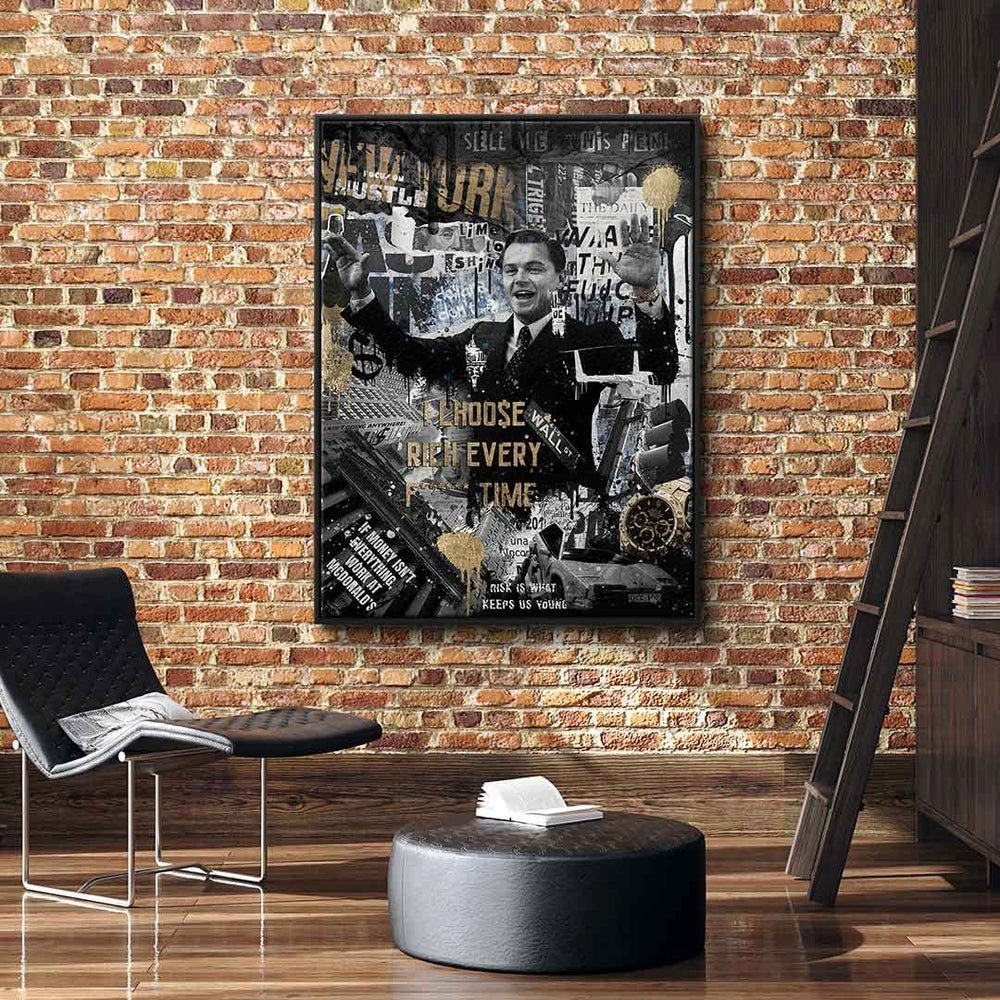 DOTCOMCANVAS® Leinwandbild, Premium Motivationsbild - Wandbild CHOO$E schwarzer Rahmen RICH I