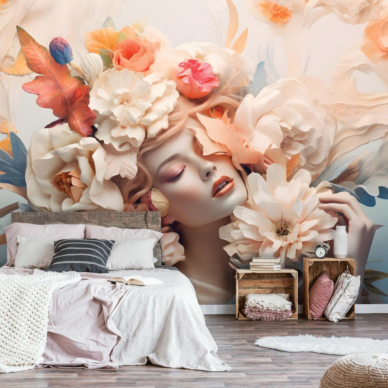 Blumen Kleister Vliestapete Struktur Frau Motivtapete inklusive Vinyl, Schlafzimmer Wallarena Fototapete Tapete Vlies Vlies Pastelle, Wohnzimmer Wandtapete, Tapete Kunst Glatt