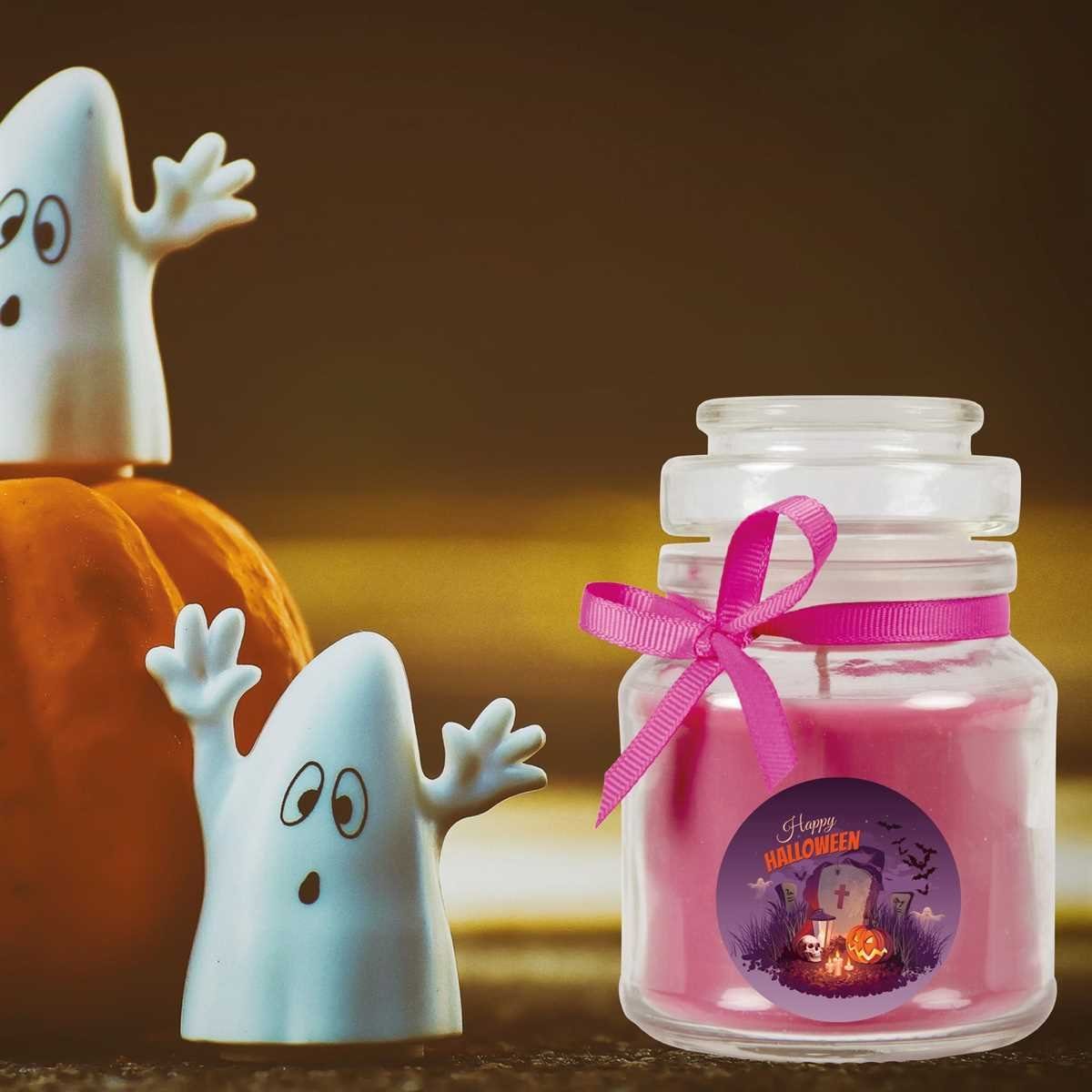 HS Candle Duftkerze (Dekokerze, 1-tlg), Halloween - Kerze im Bonbon Glas, Ideale Herbstdeko