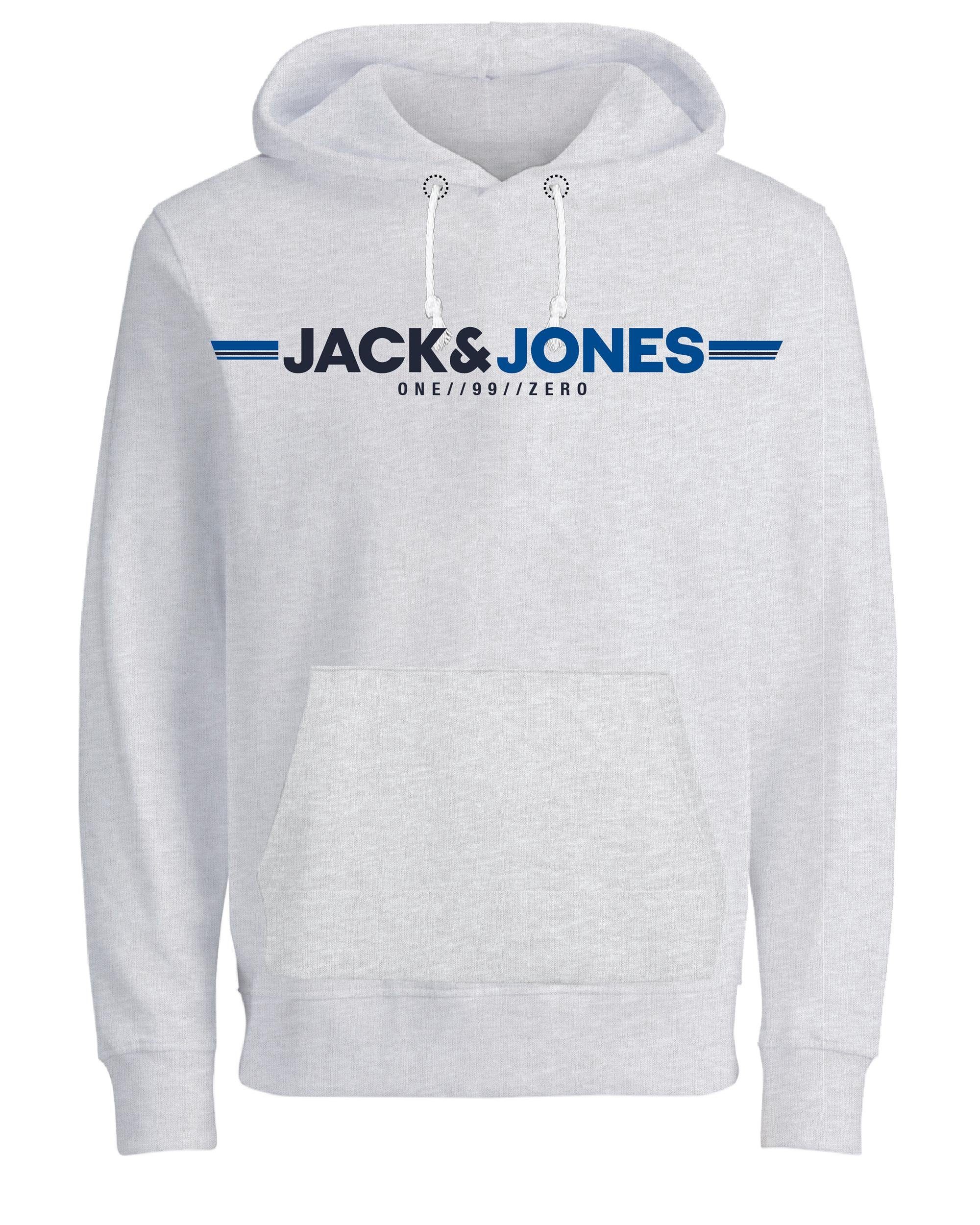 Jack & Jones Hoodie Pullover Sweatshirt Frederik mit Frontprint in grau