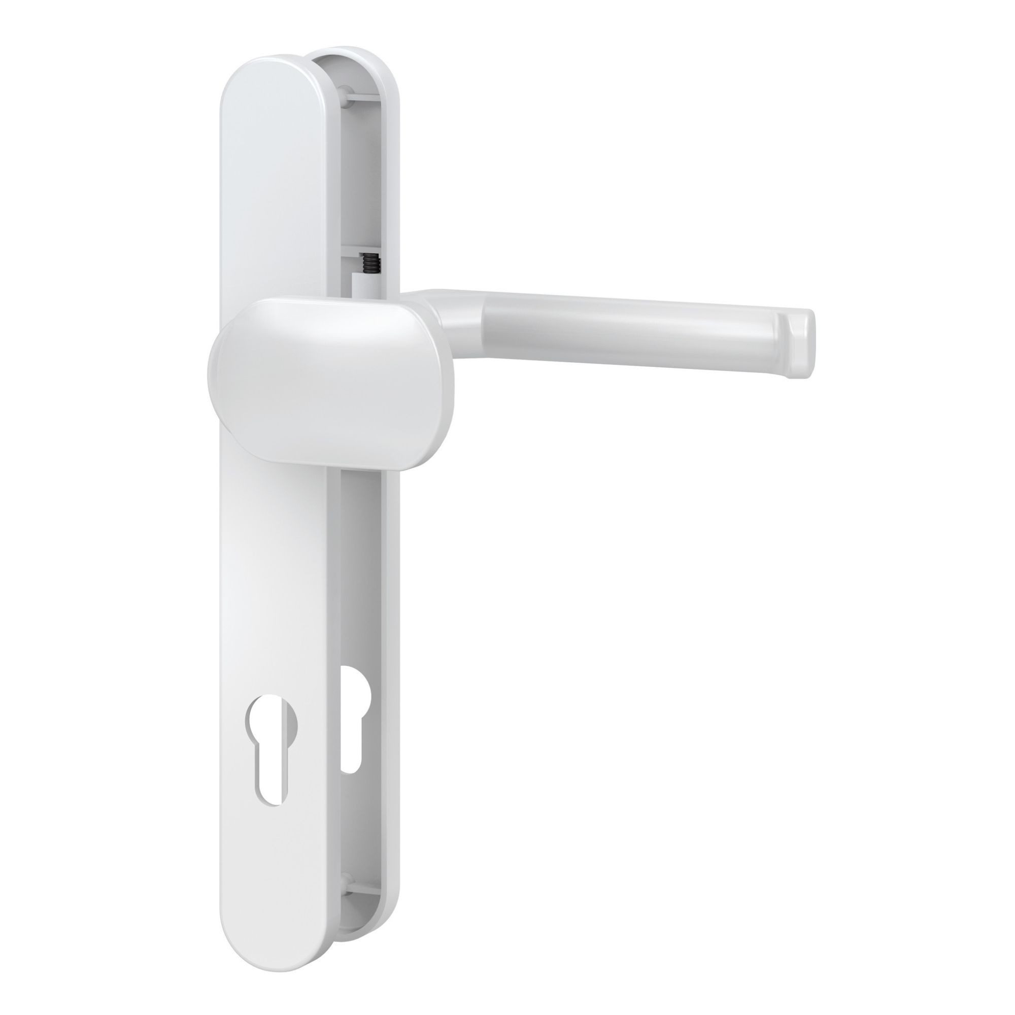 BASI Türbeschlag Wechsel-Garnitur (Packung), Schmalrahmenbeschlag PZ 92/8 mm, Langschild Alu Weiß, Türen 45-82 mm