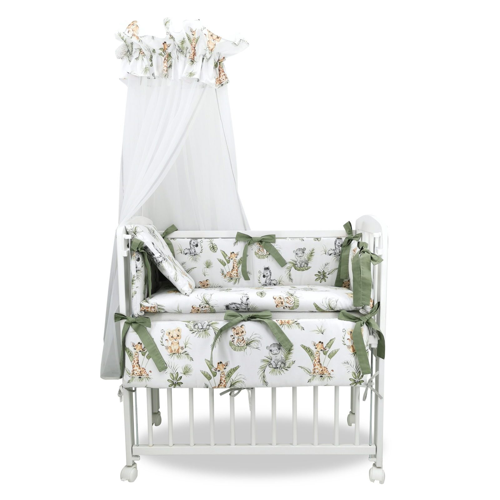 Baby-Delux Beistellbett Babybett Dschungel, 10-tlg., Stillbett 90x40 weiß höhenverstellbar, Matratze inkl. komplett Set