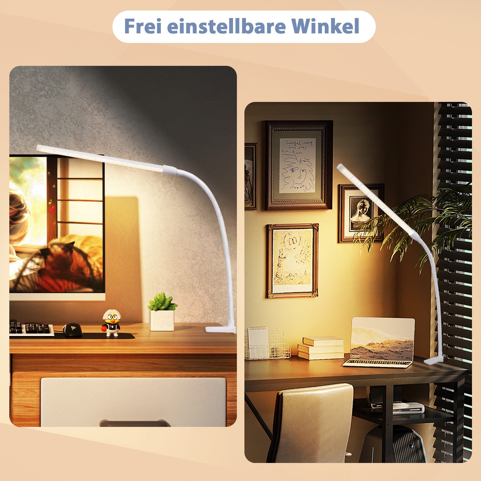 ZMH LED Klemmleuchte USB-Schreibtischlampe 5 W, 3 Farbtemperaturen, 5 Helligkeitsstufen, LED fest integriert, Warmweiß-Neutralweiß-Kaltweiß, Arbeitsplatzleuchte – Bild 4 von 5