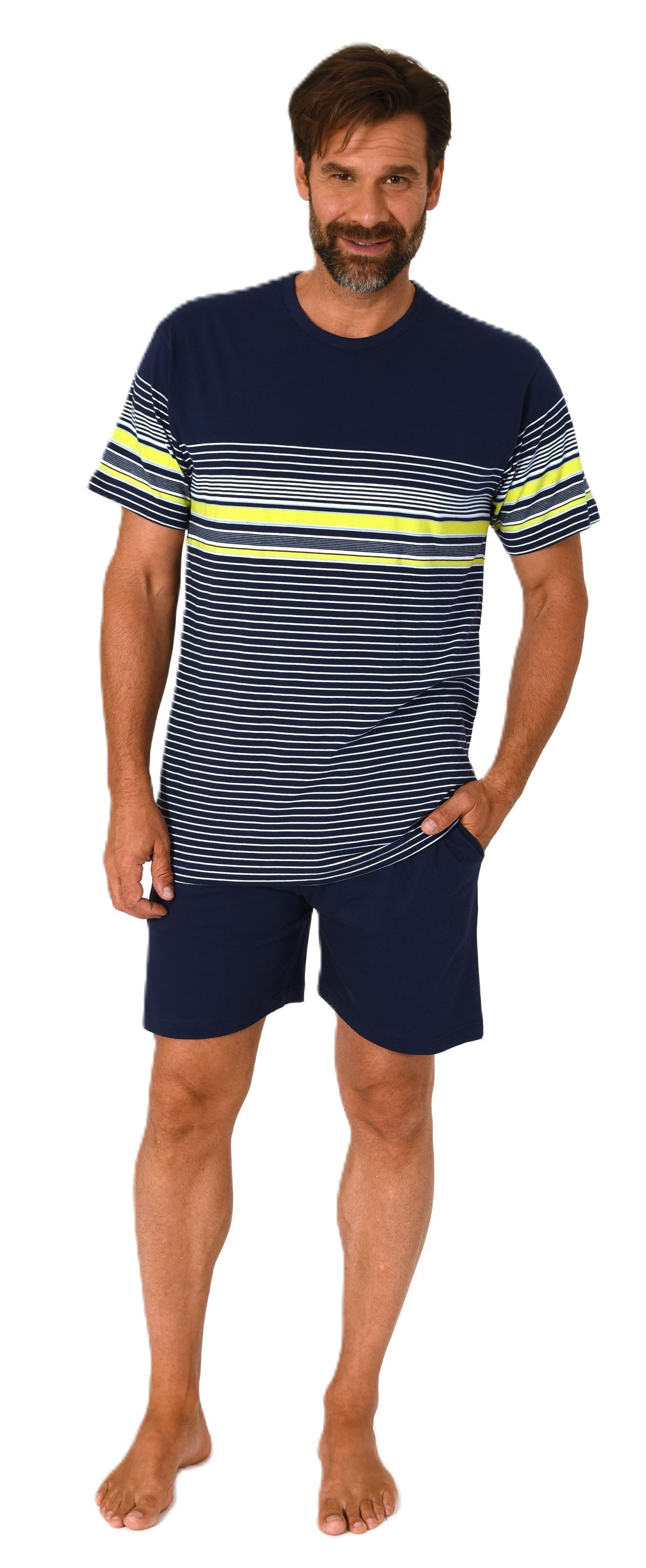 Normann Pyjama Normann Herren kurzarm Schlafanzug Shorty in eleganter Strei günstig online kaufen