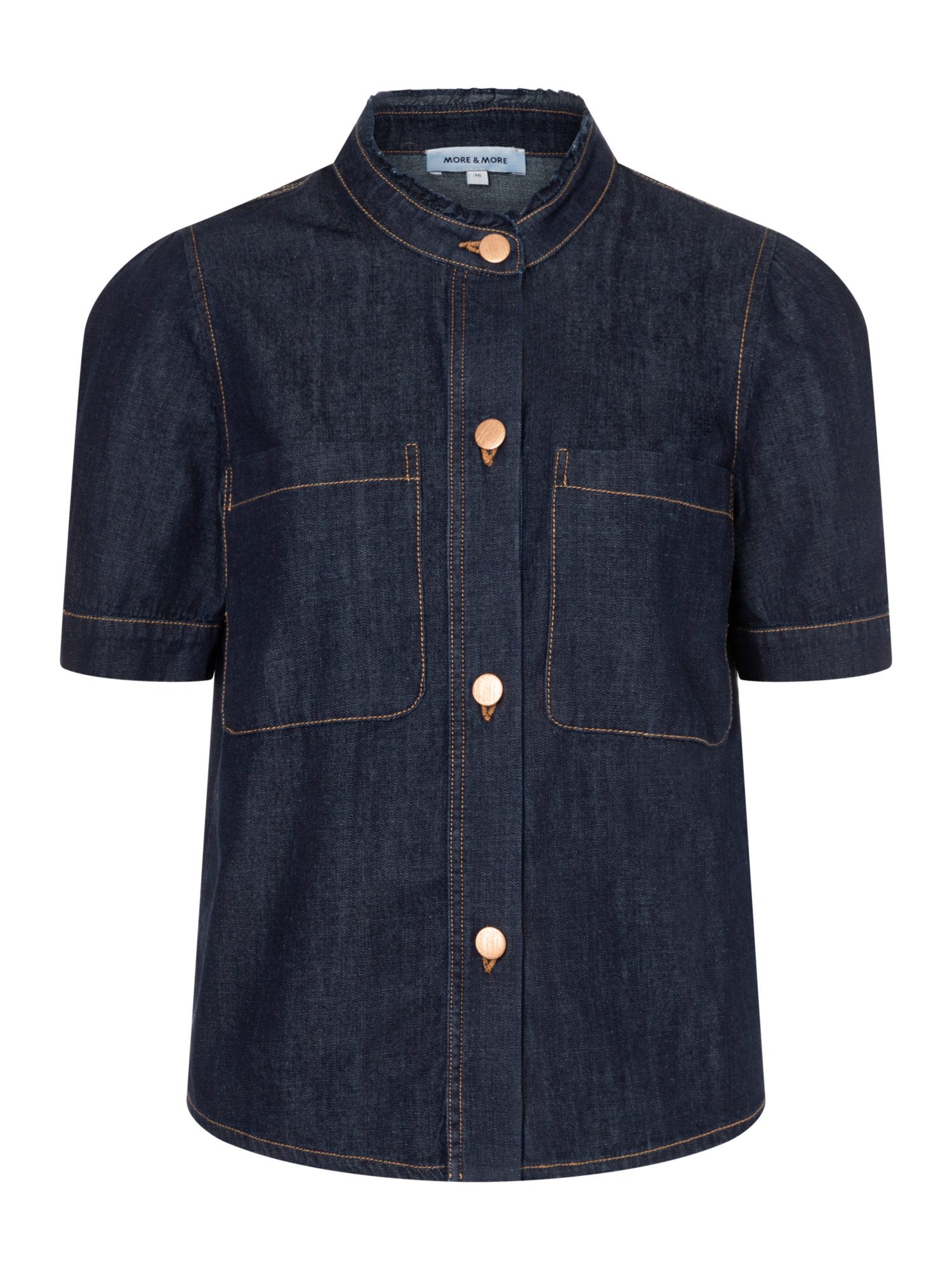 Kurzarmbluse feminine, dark denim Kurzarm-Jeansbluse