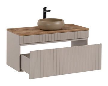 einfachgutemoebel Waschtisch-Set Badezimmer KARATA 100cm Set 3-tlg., mit Aufsatzbecken, kaschmir grey, (Badmöbel Set, 1-St., Waschtisch Set 3-tlg)
