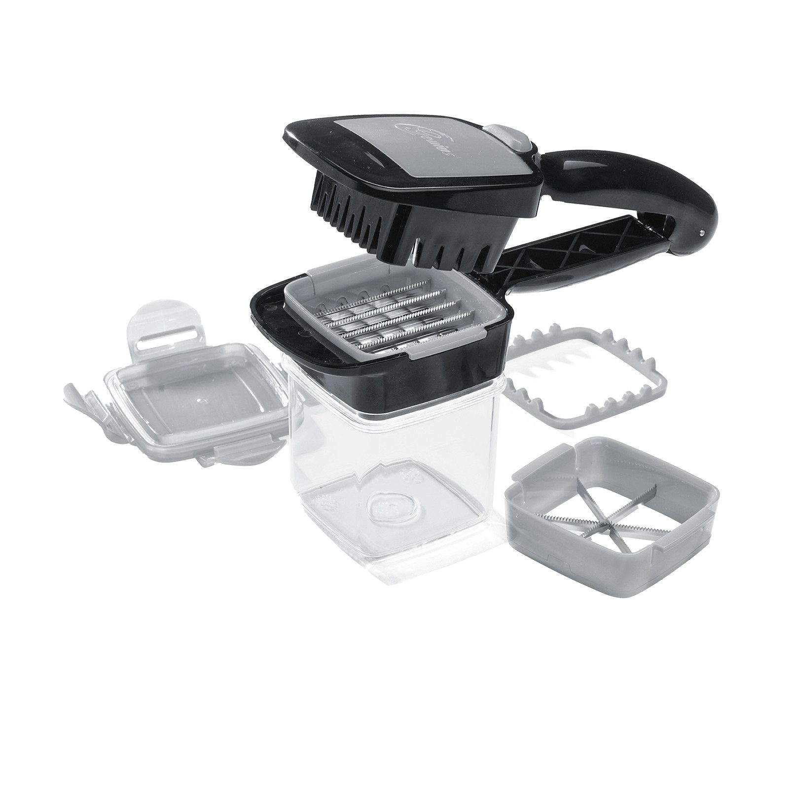 Genius Gemüseschneider Nicer Dicer Quick Gemüseschneider 7 tlg., Zwiebelschneider, 4 Messereinsätze, Scheiben, Würfel, Stifte, Sechstel