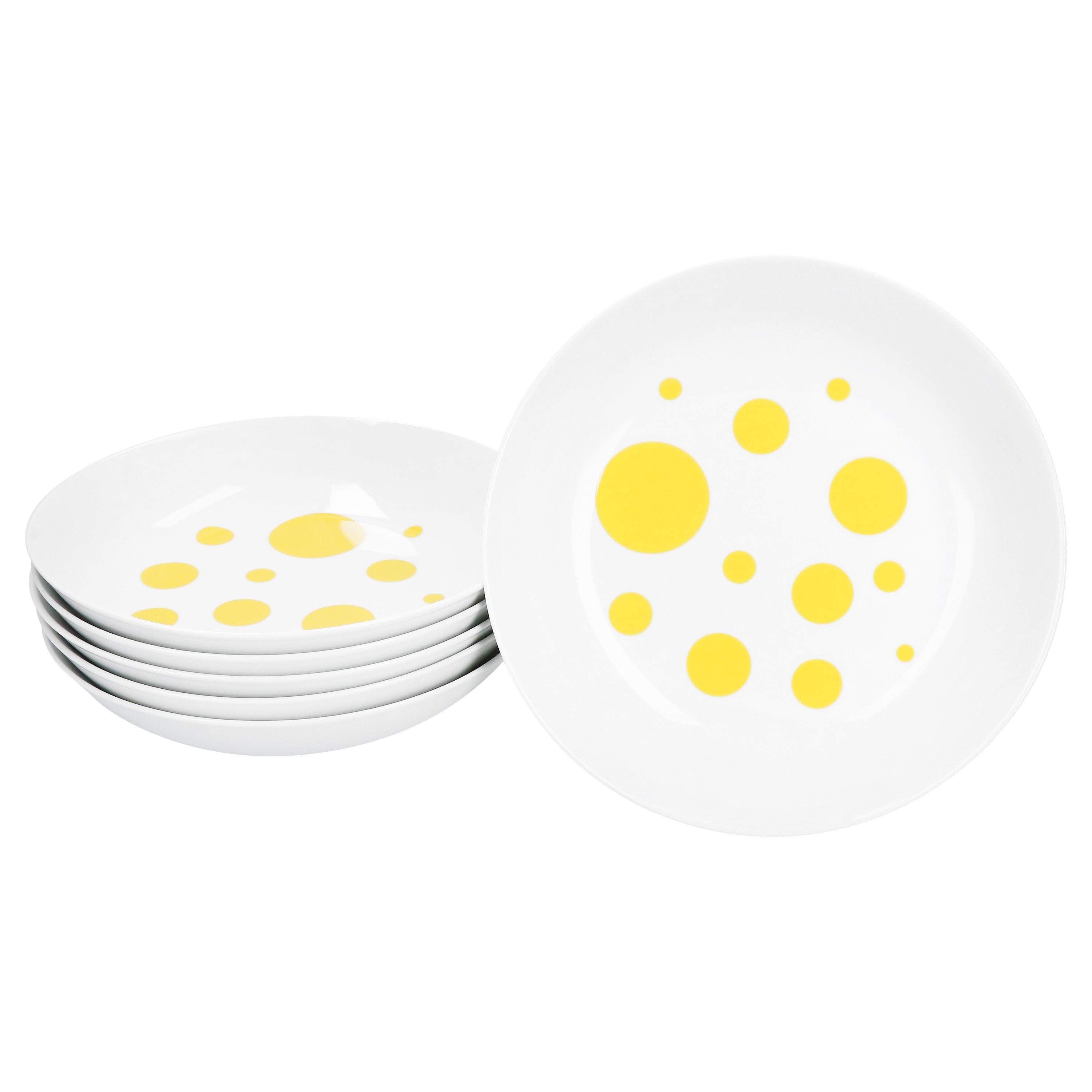 Suppenteller Pula gelb 6er Set Suppenteller 450ml Porzellan tiefe Teller Punkte