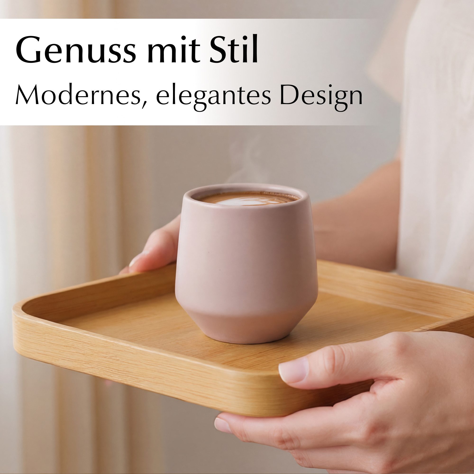 MiaMio Espressotasse Luxe ohne Henkel, 90 ml, Cream Rose Rosa, 4-tlg., Keramik, Ristretto & Doppio, dickwandig, modern