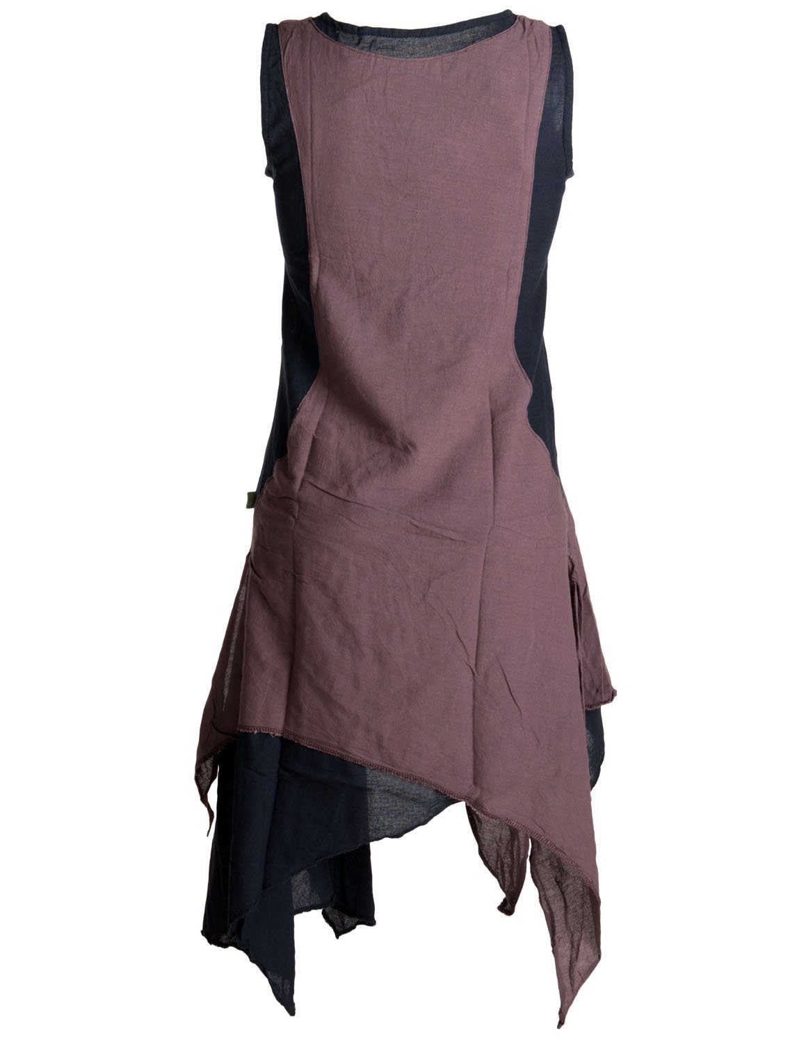 Vishes Sommerkleid Ärmelloses Lagenlook Kleid Baumwolle Boho, Style Goa, schwarz-braun Hippie handgewebte