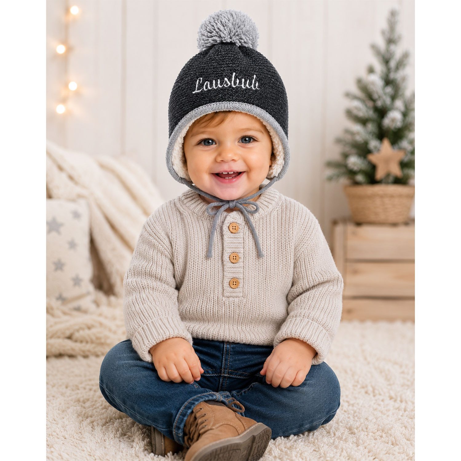 BONDI Trachtenhut Baby Kleinkinder Strickmütze 'Lausbub' 91584, Ant