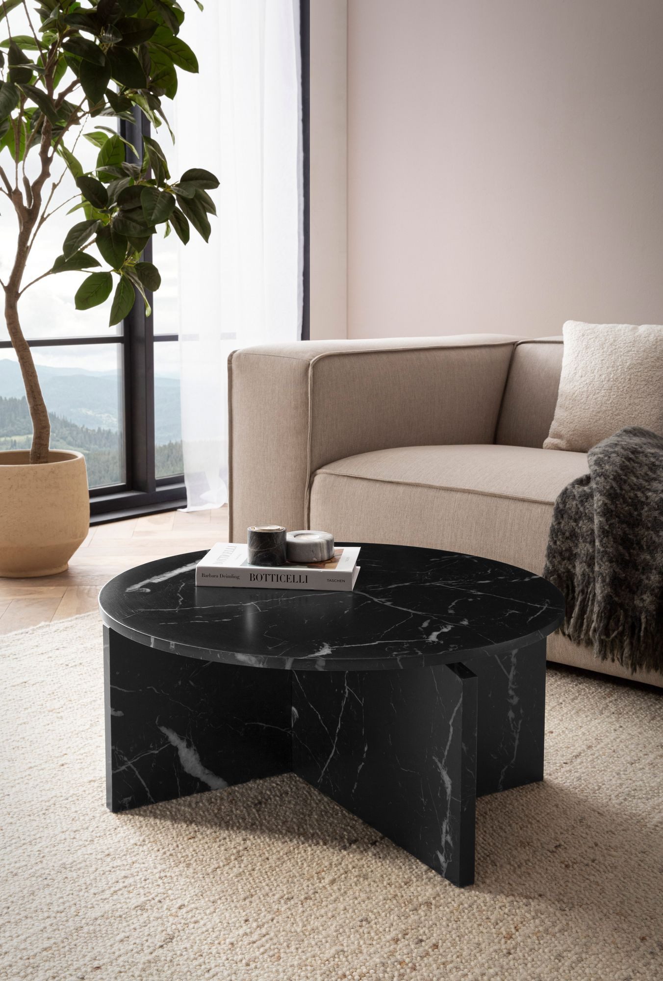 FINEBUY Couchtisch FB59734 70 cm Wohnzimmertisch Sofatisch Rund Groß Kaffee günstig online kaufen