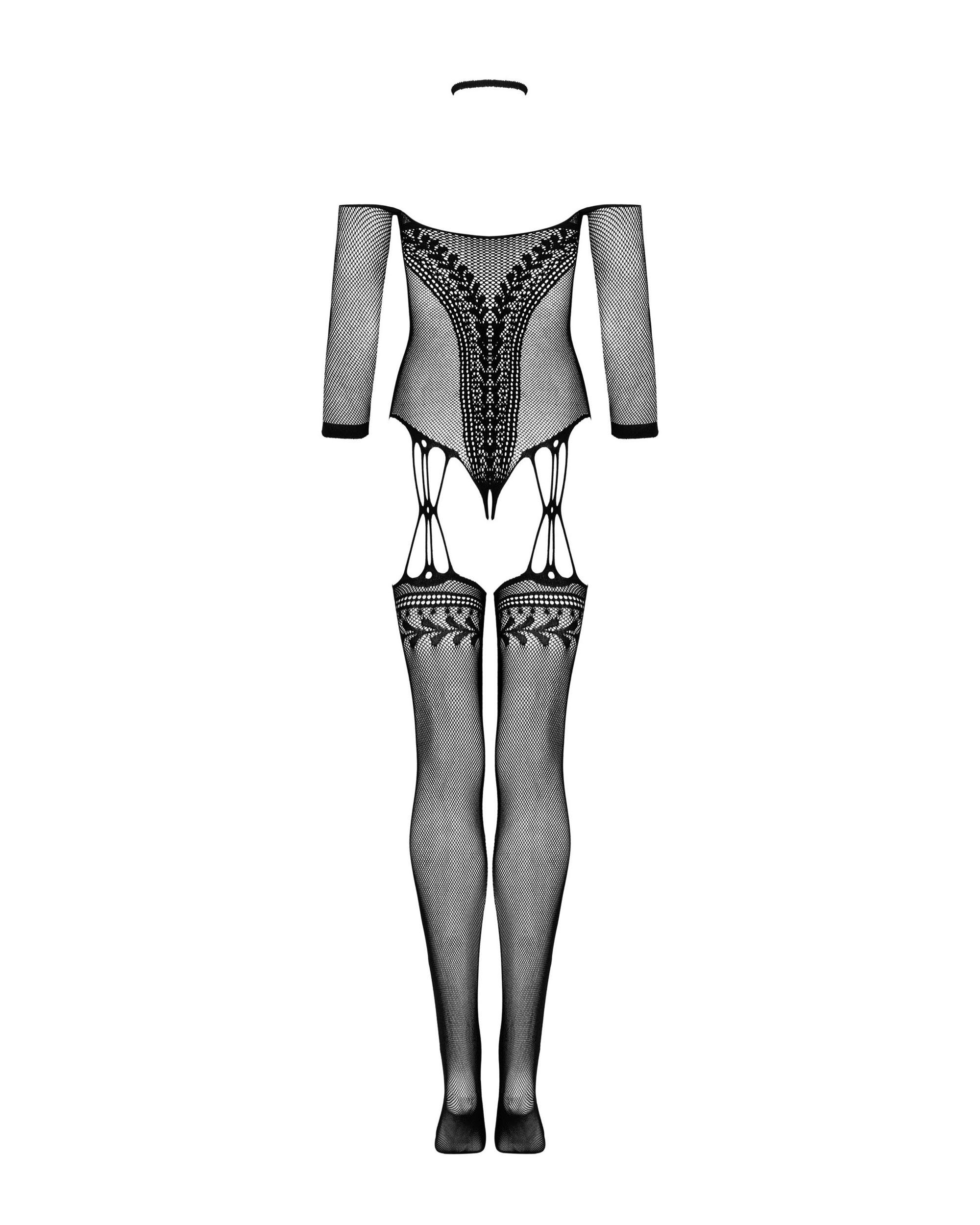 Obsessive Bodystocking Bodystocking in schwarz ouvert Catsuit mit Ärmeln 20 DEN (1 St)