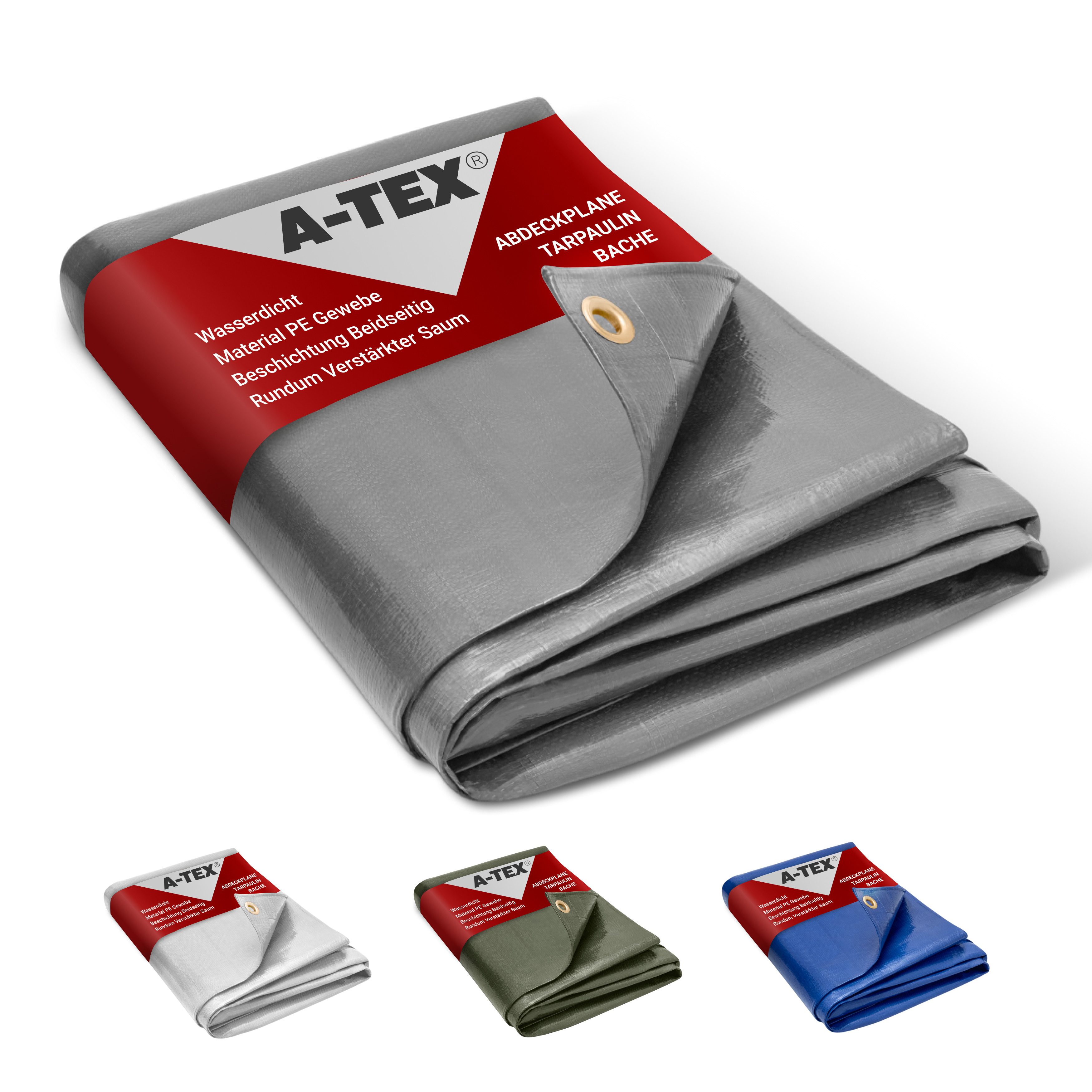 A-TEX® Schutzplane Abdeckplane Gewebeplane Plane mit Ösen 260 g/qm grau 2 x 3 m