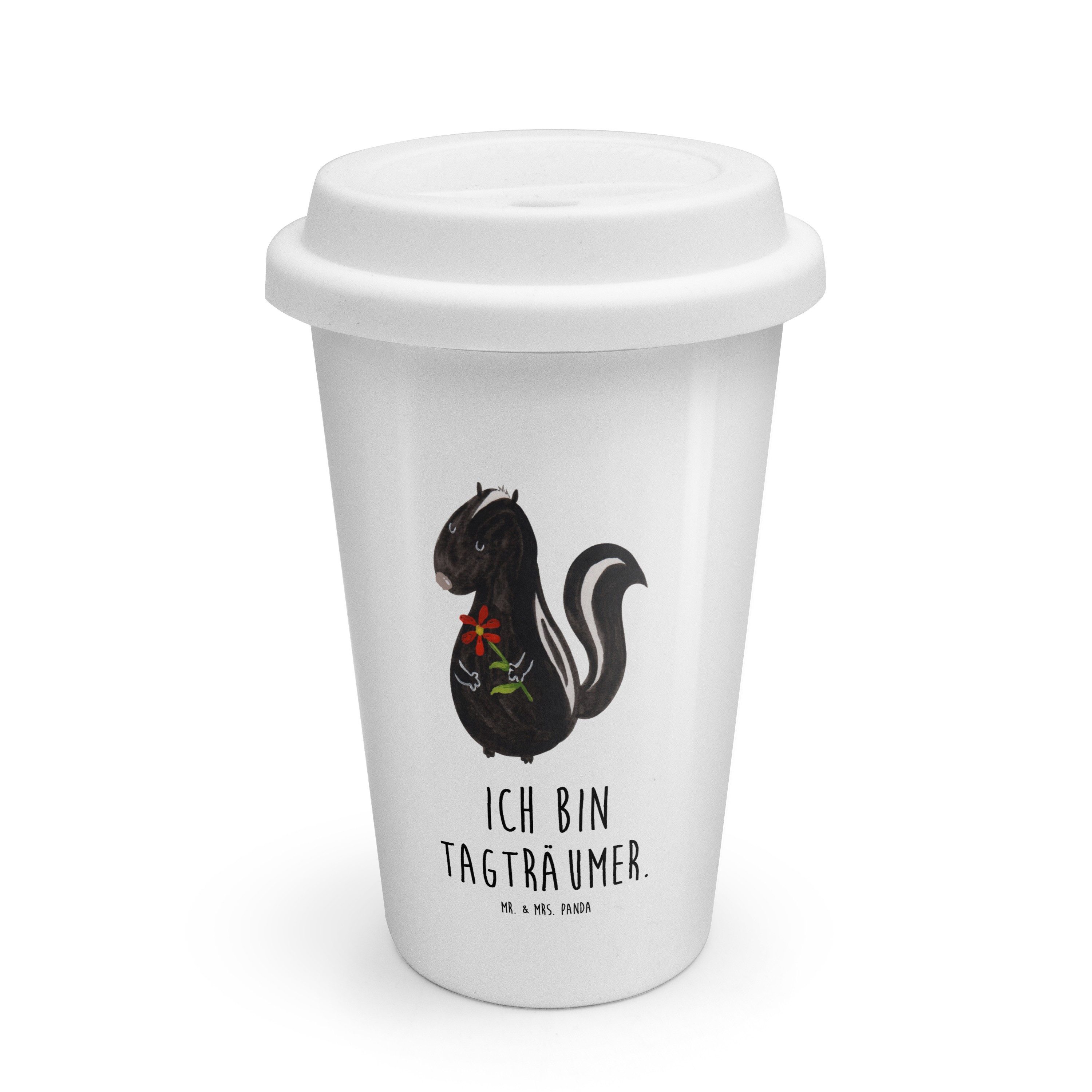 Mr. & Mrs. Panda Coffee-to-go-Becher Stinktier Blume, Thermobecher, Weiß, ToGo Kaffeebecher, Thermokaffeeb, Keramik, Reisebecher Raubtier Coffee Becher