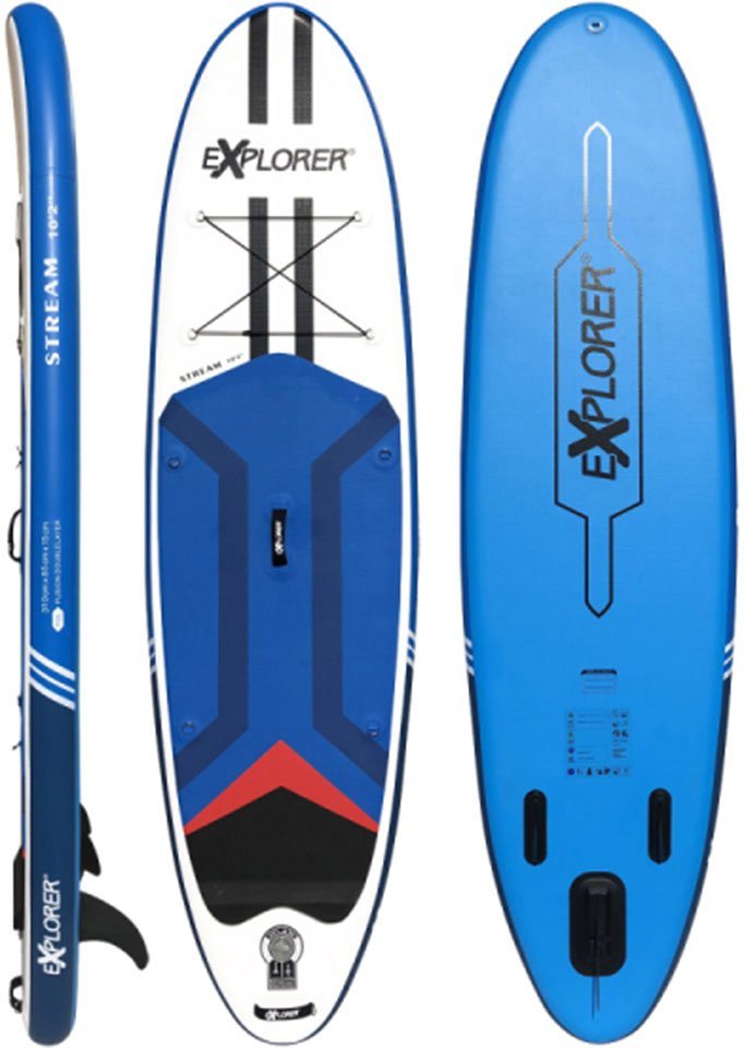 Stream Inflatable SUP-Board tlg., und Pumpe EXPLORER (6 mit 10.2, Transportrucksack) Paddel,