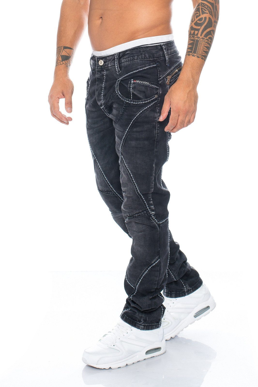 Cipo & Baxx Regular-fit-Jeans Herren Jeans Hose mit aufwendiger Nahtstruktu günstig online kaufen