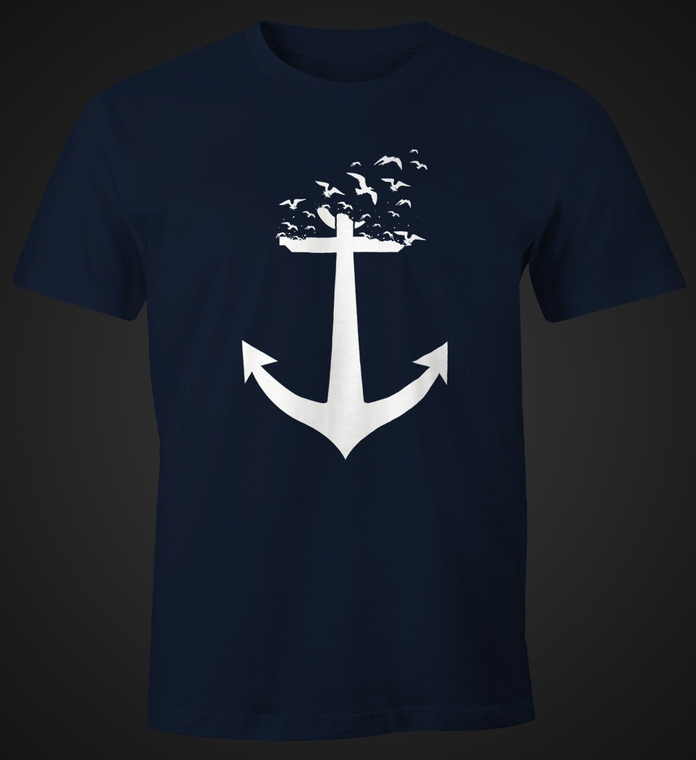 Print Herren Moonworks® T-Shirt Vögel Print-Shirt mit Shirt MoonWorks II Anker Birds navy