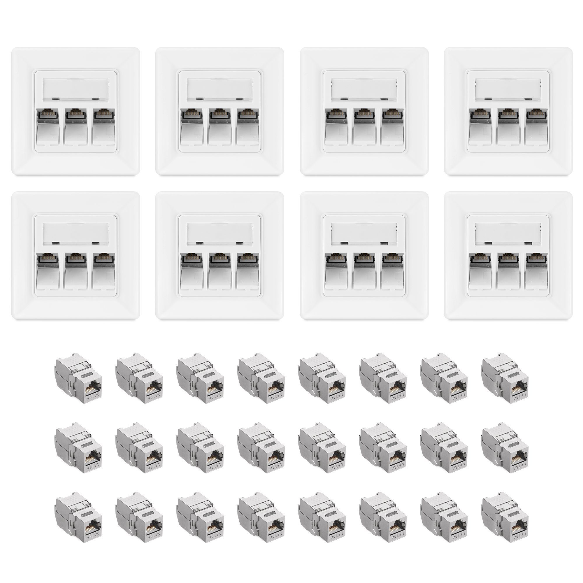 kwmobile NetzwerkAdapter, Keystone Dose Modul Set 24x Keystone Modul 8x Netzwerkdose 3Port