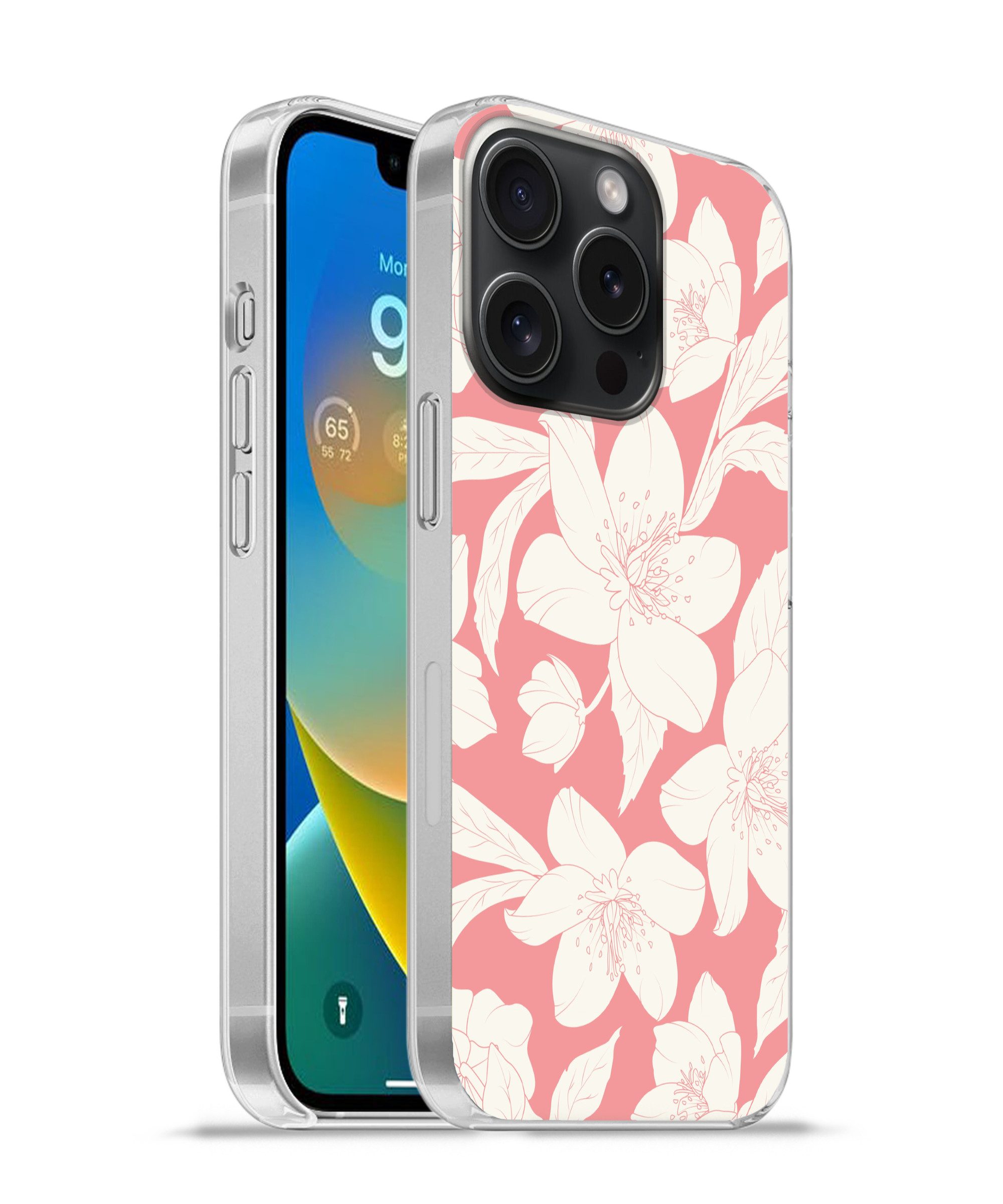 MuchoWow Handyhülle für Apple iPhone 15 Pro Blumen - Muster - Rosa - Weiß, Smartphone-Bumper, Print, Handy Schutzhülle Dünn