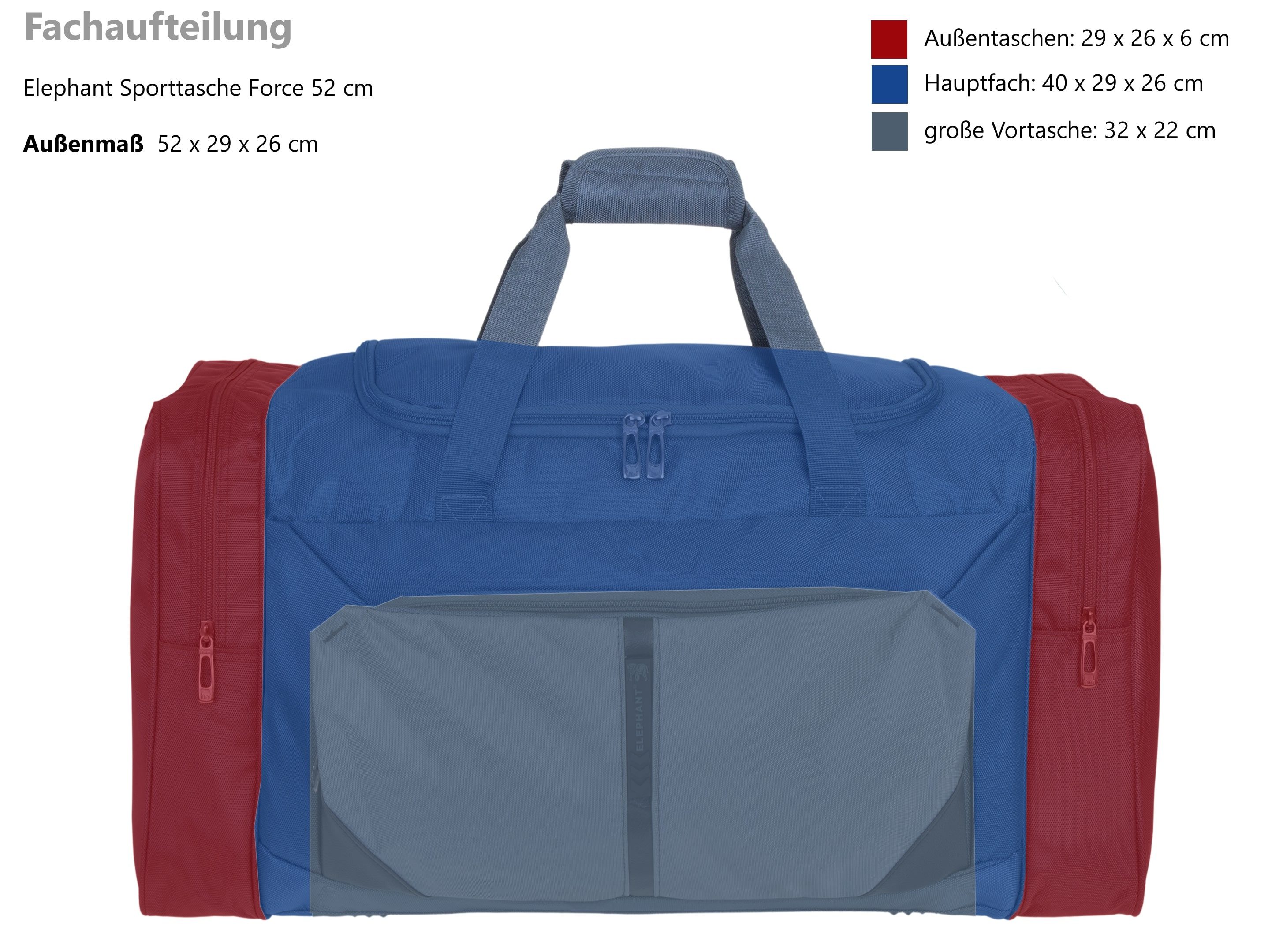 ELEPHANT Sporttasche Reisetasche Sport Tasche Sauna Fitness Force L 52 cm, 40 L Damen Herren Handgepäck Arbeit Fußball + Trinkflasche