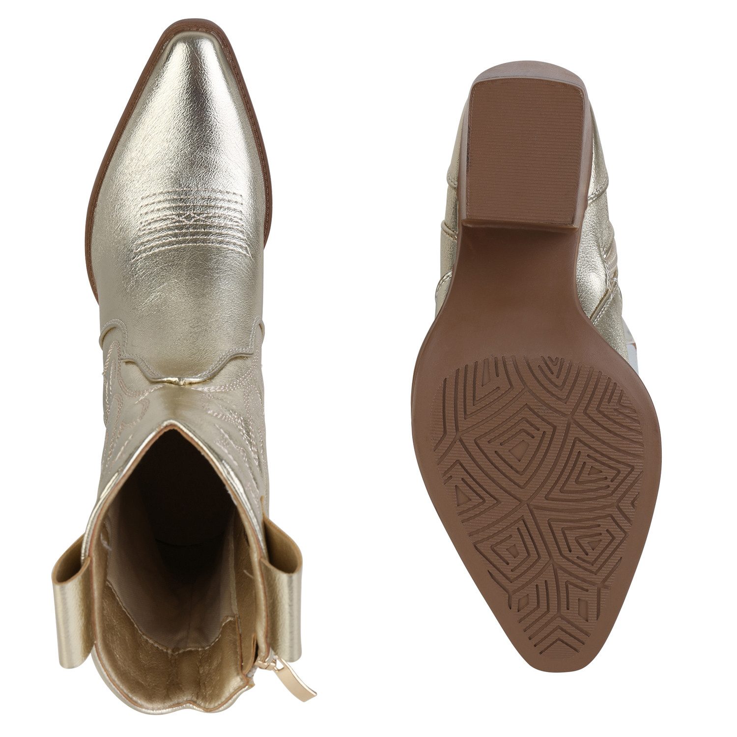 VAN HILL 837779 Cowboy Boots Damen Stiefeletten Cowboy Boots Trichterabsatz Stickereien