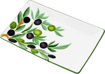Lashuma Servierteller Olive Olive, Keramik, (1-tlg., 26x16 cm), Mediterrane Partyplatte weiß zum Servieren
